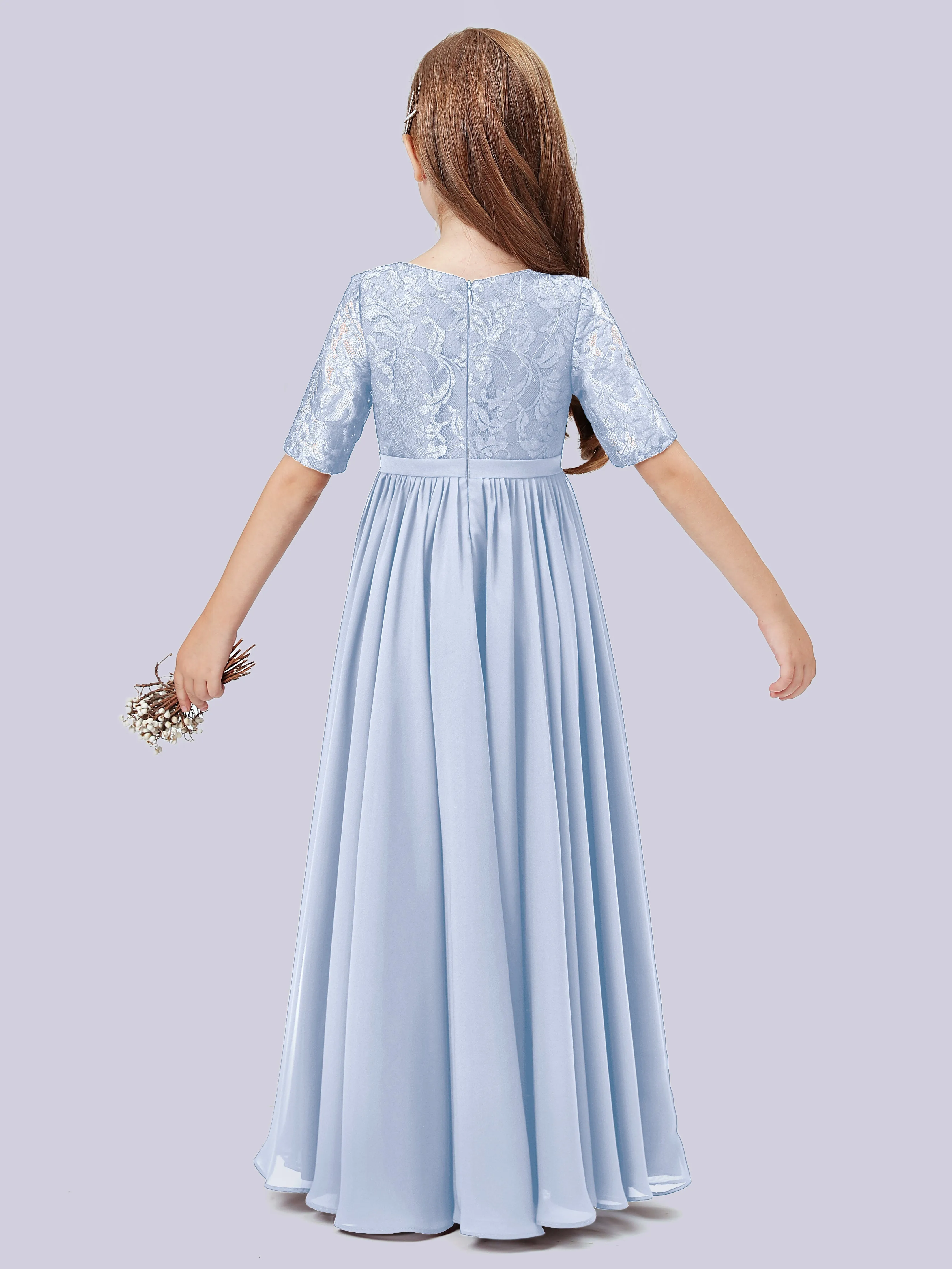 Half Sleeves Lace Junior Bridesmaid Dress