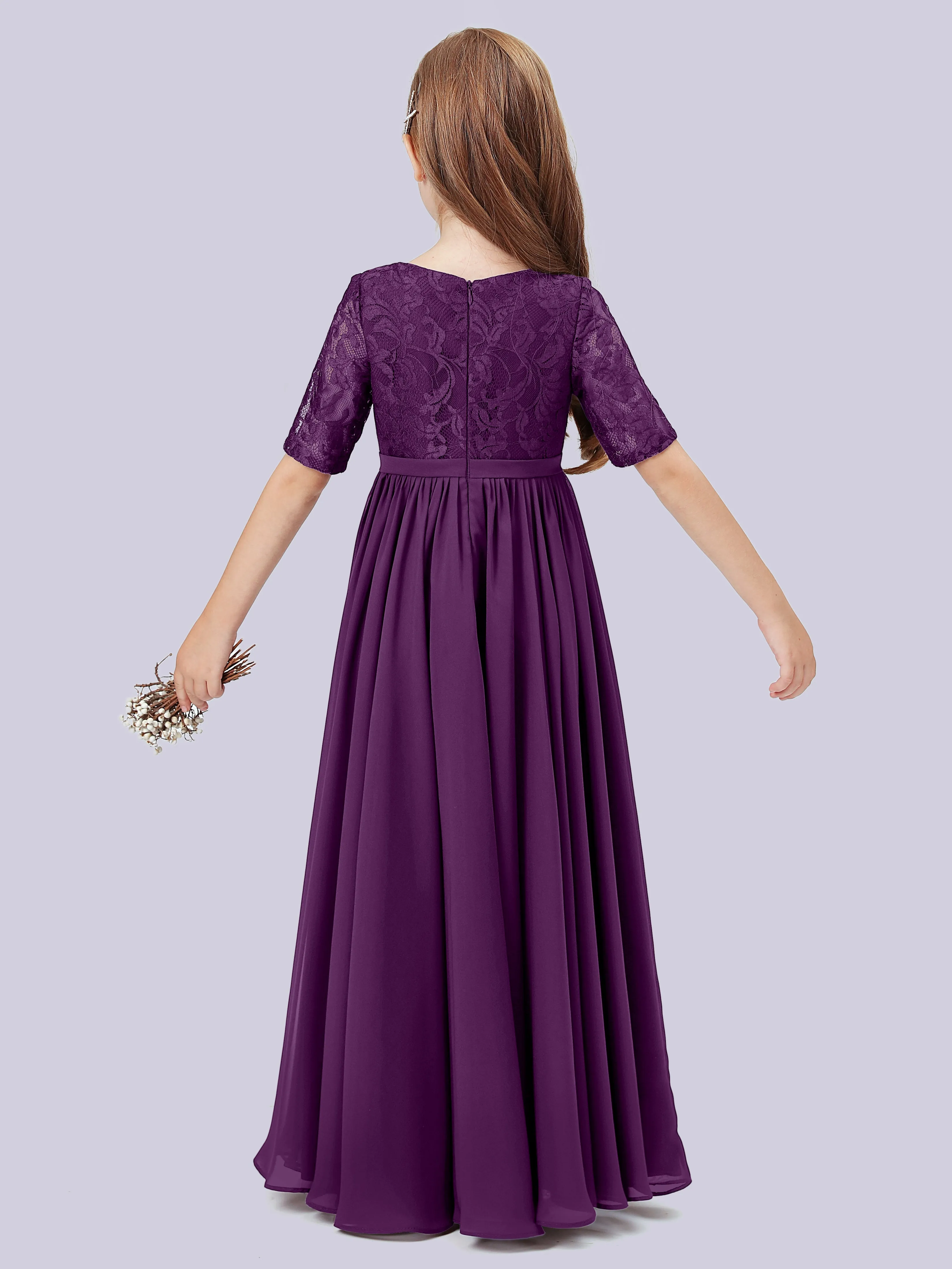 Half Sleeves Lace Junior Bridesmaid Dress