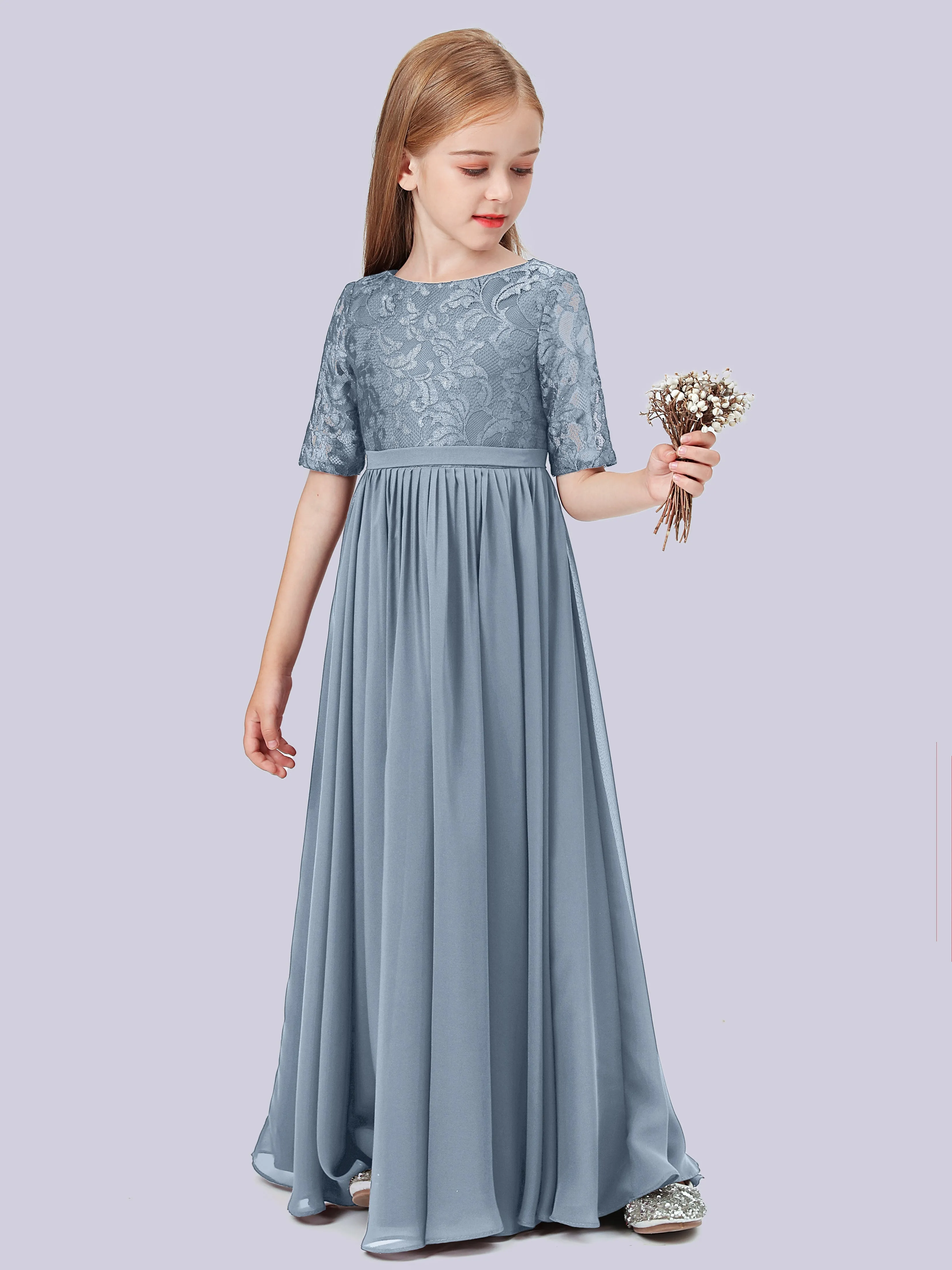 Half Sleeves Lace Junior Bridesmaid Dress