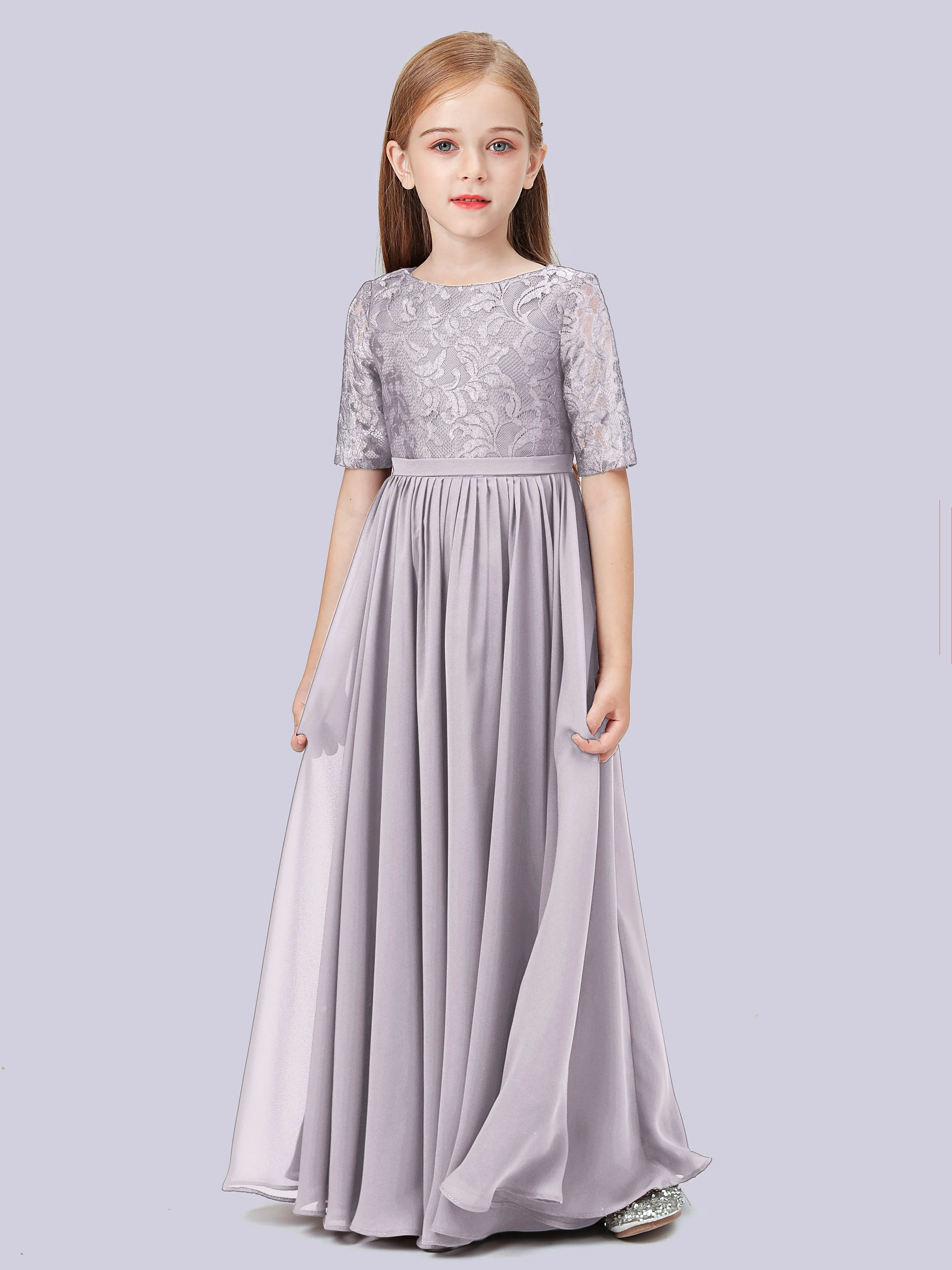 Half Sleeves Lace Junior Bridesmaid Dress