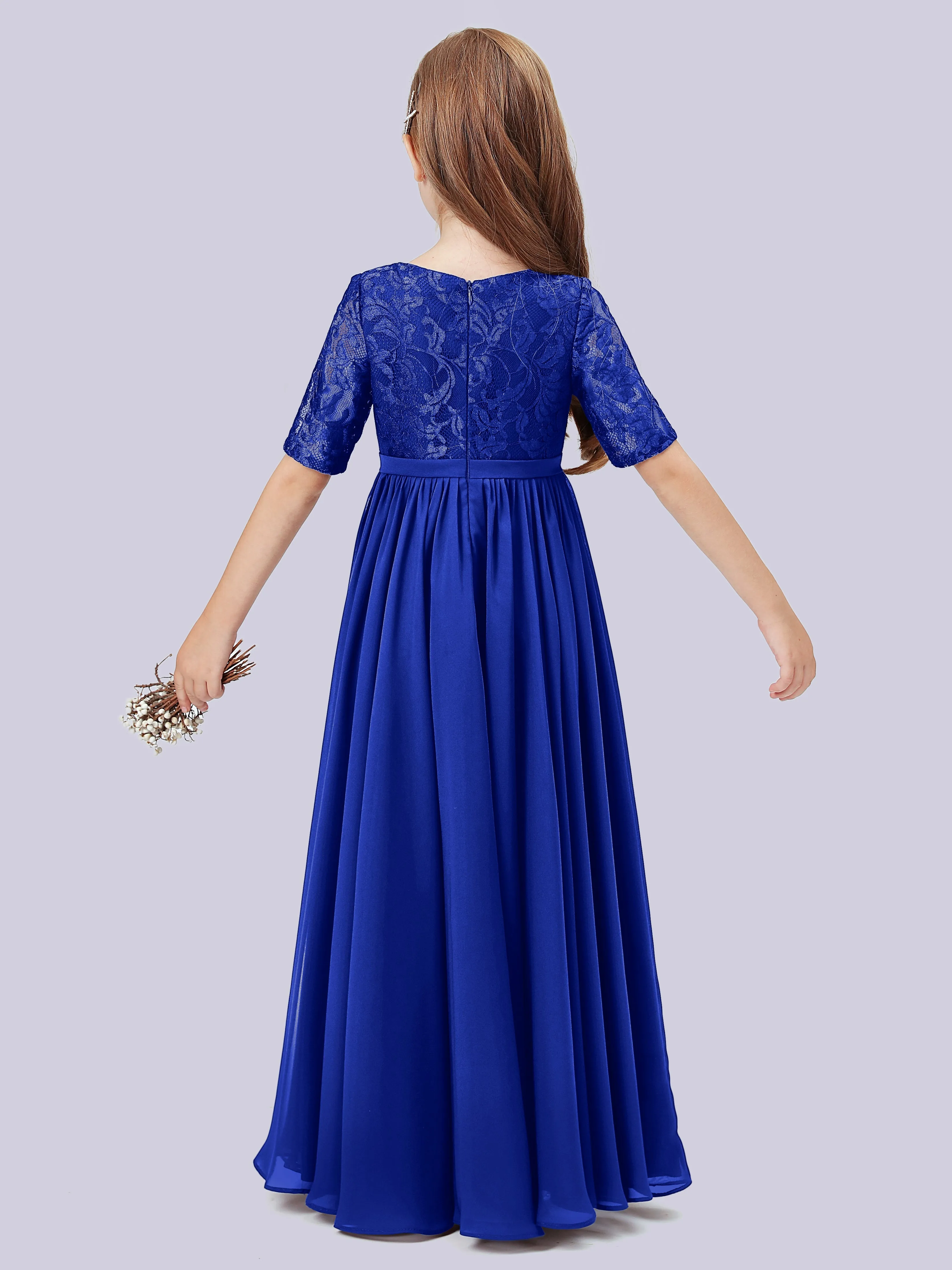 Half Sleeves Lace Junior Bridesmaid Dress