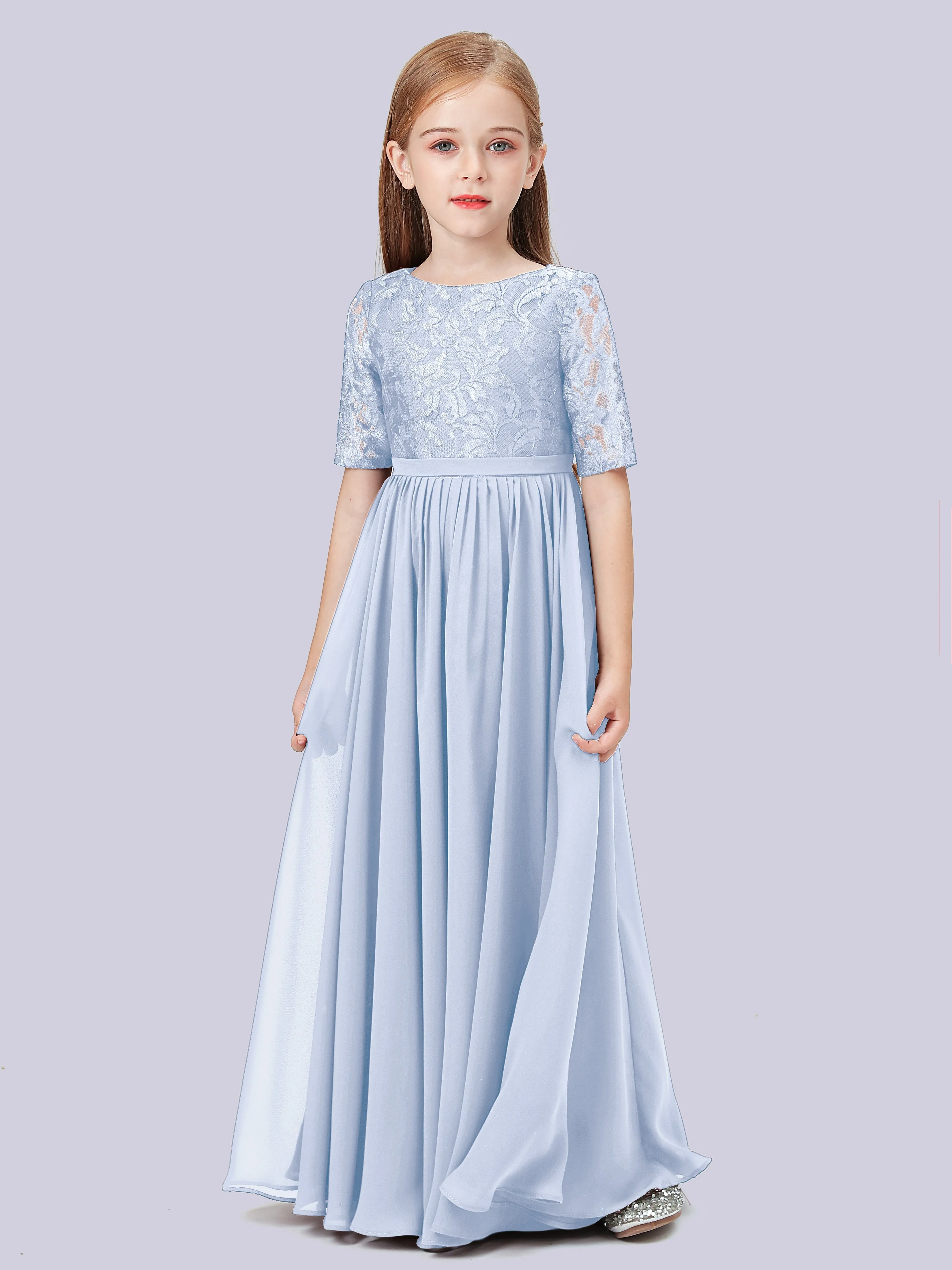 Half Sleeves Lace Junior Bridesmaid Dress