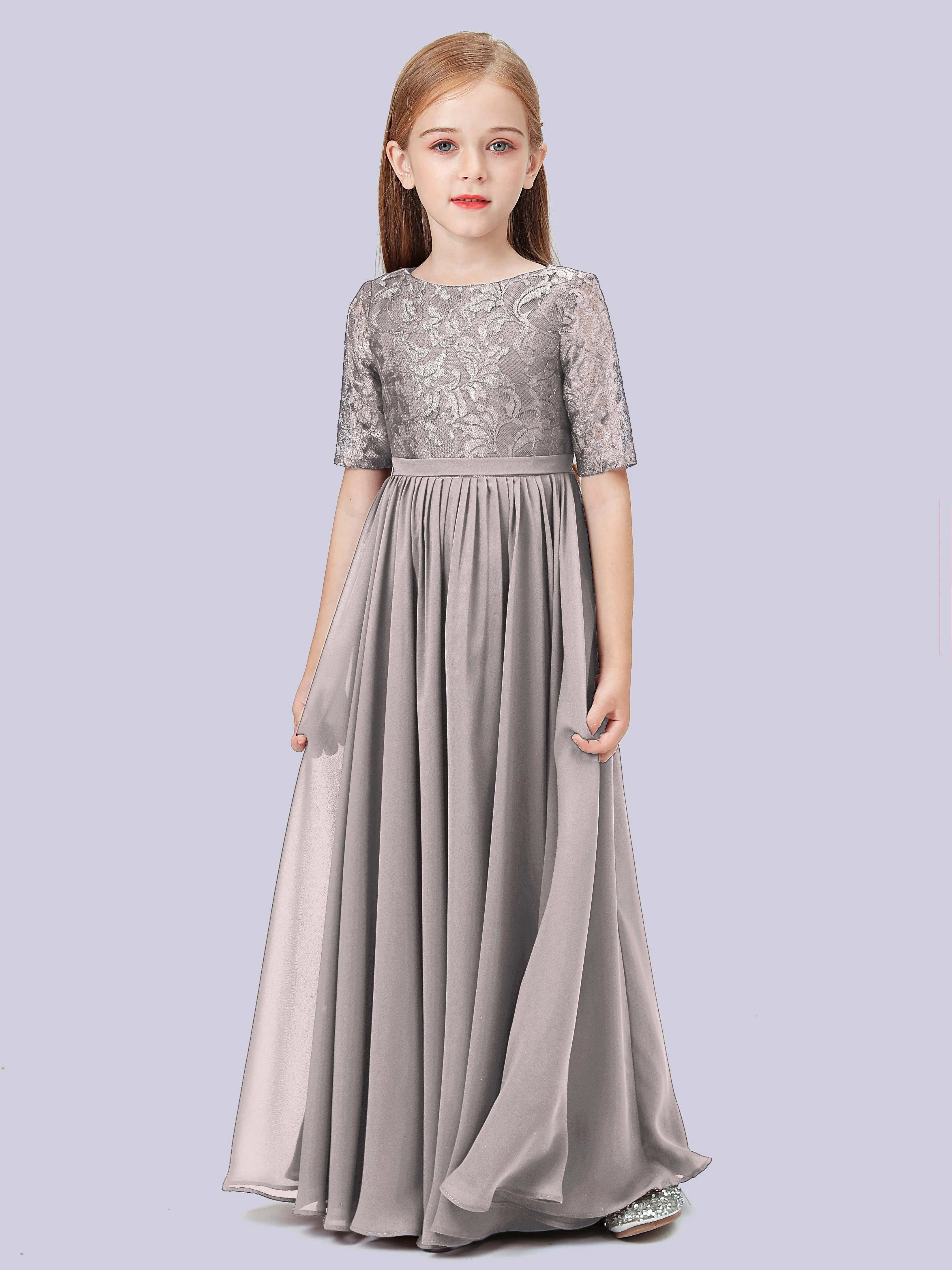 Half Sleeves Lace Junior Bridesmaid Dress