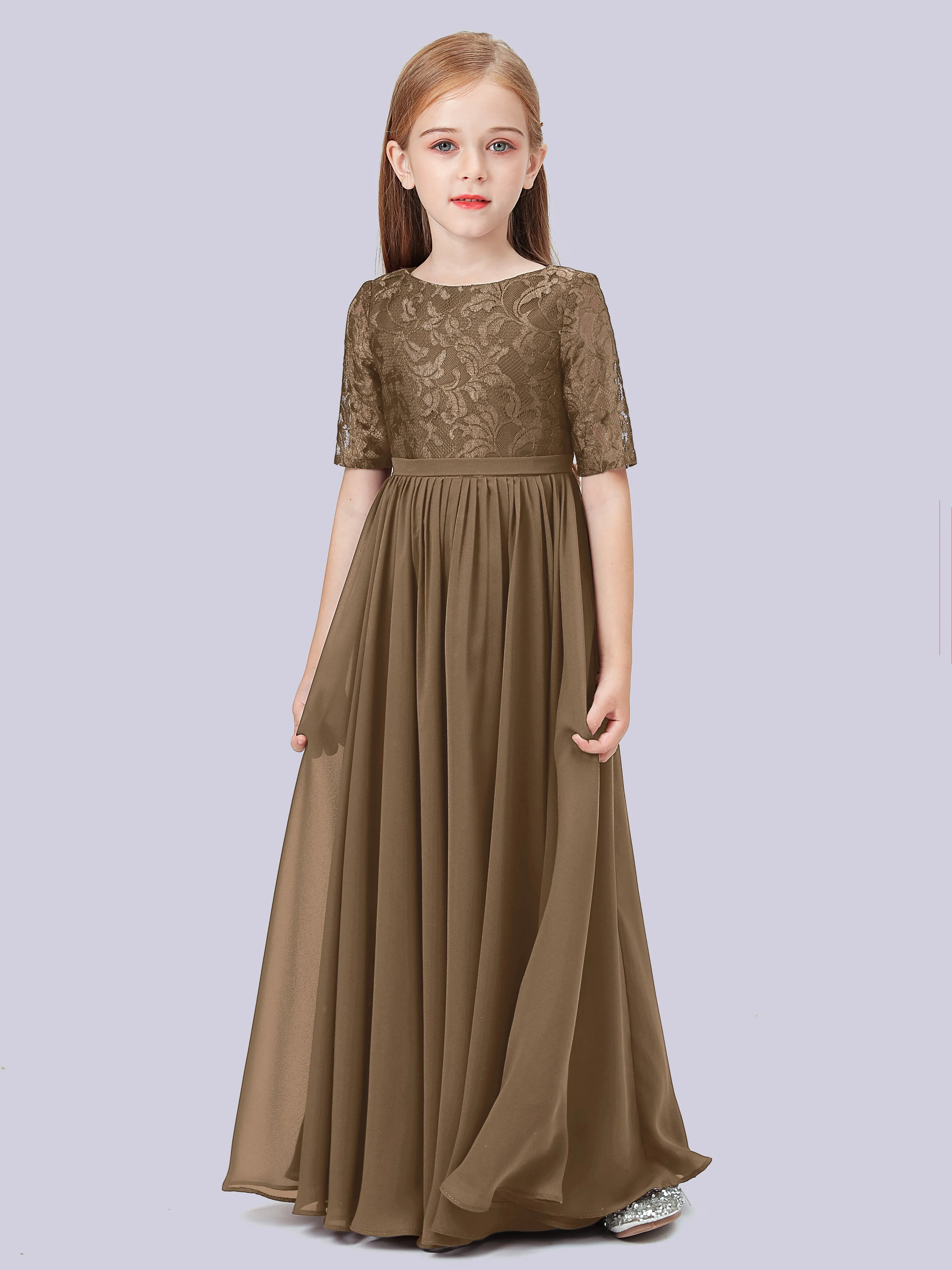 Half Sleeves Lace Junior Bridesmaid Dress