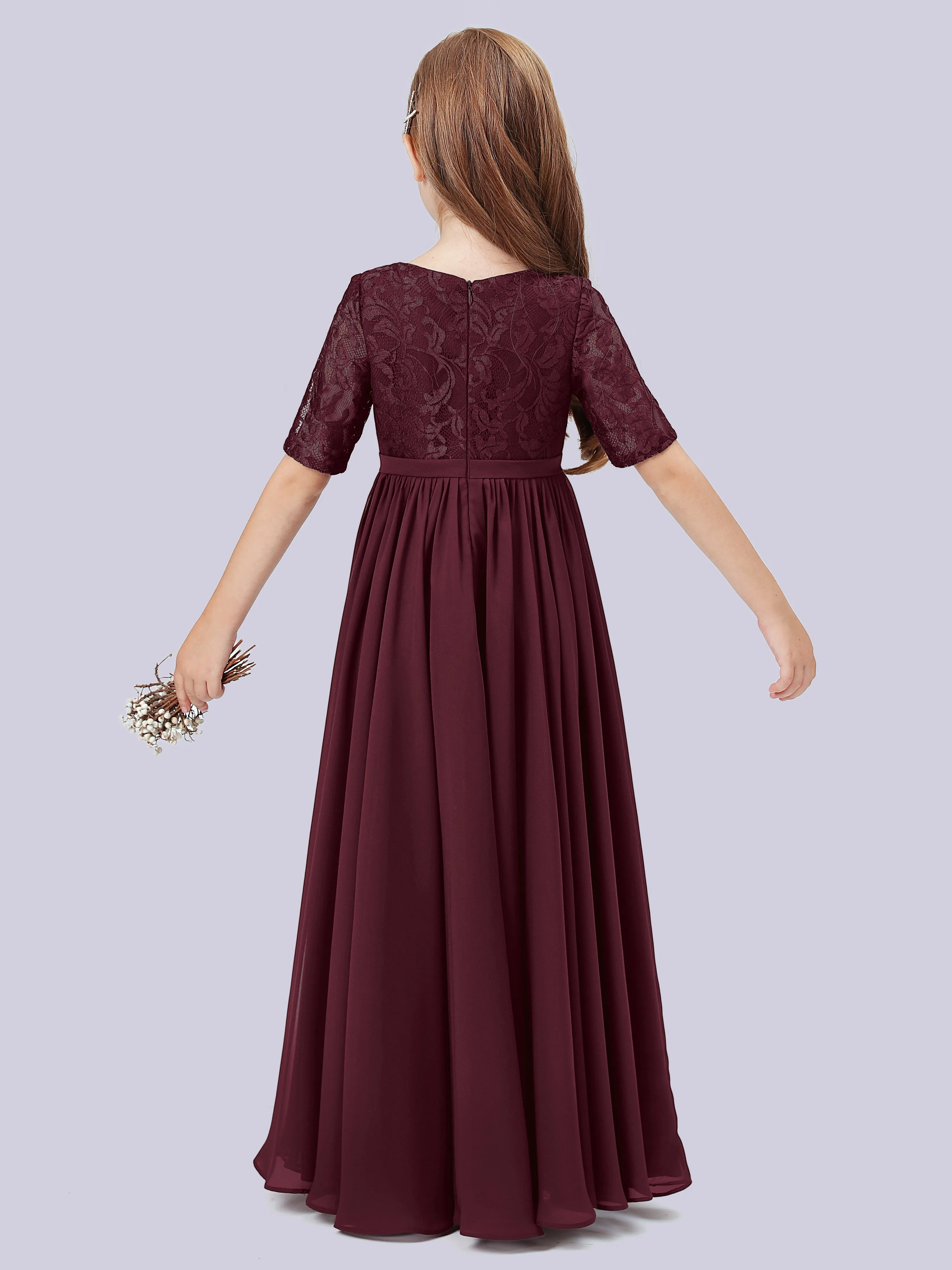 Half Sleeves Lace Junior Bridesmaid Dress