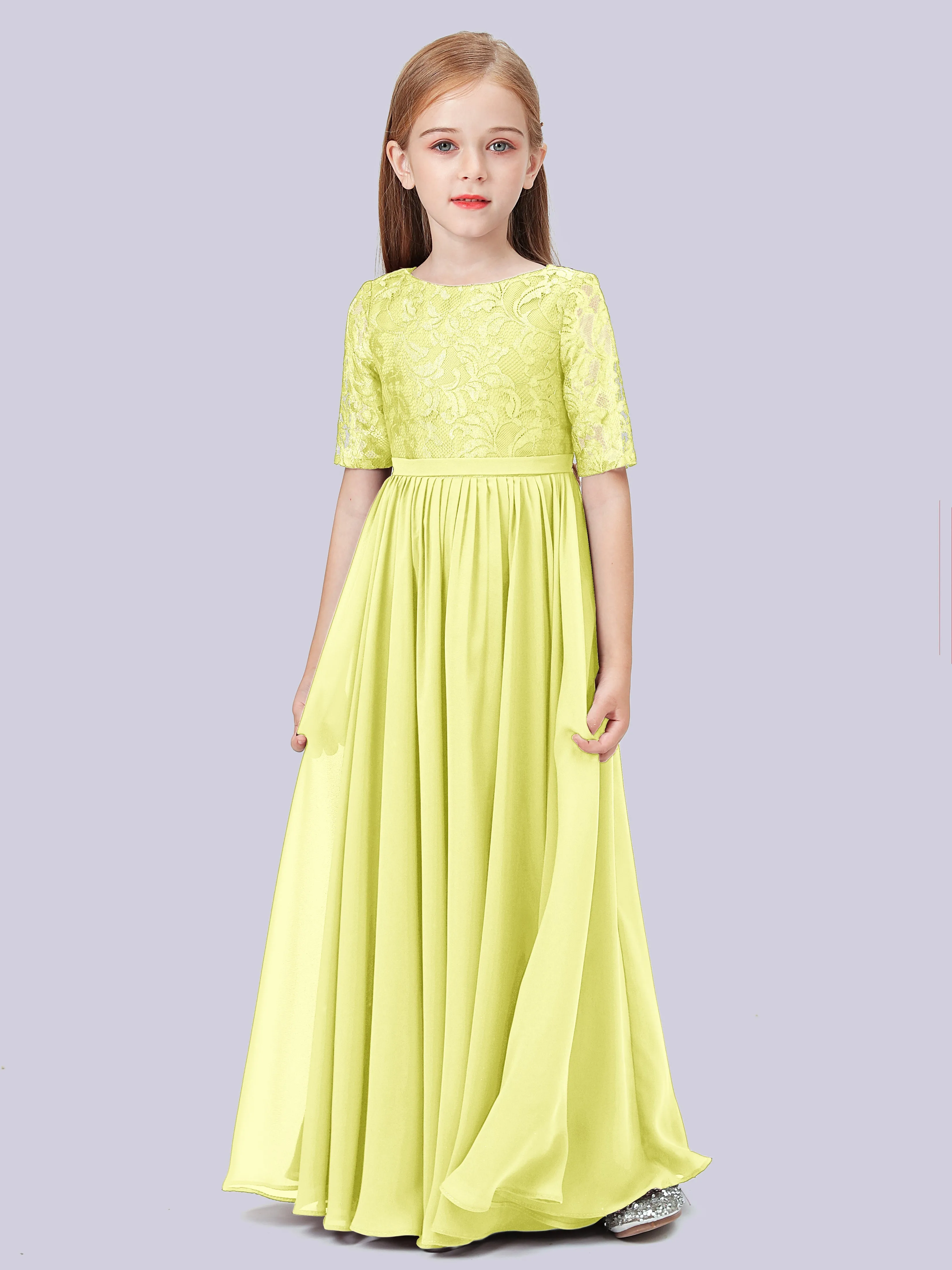 Half Sleeves Lace Junior Bridesmaid Dress