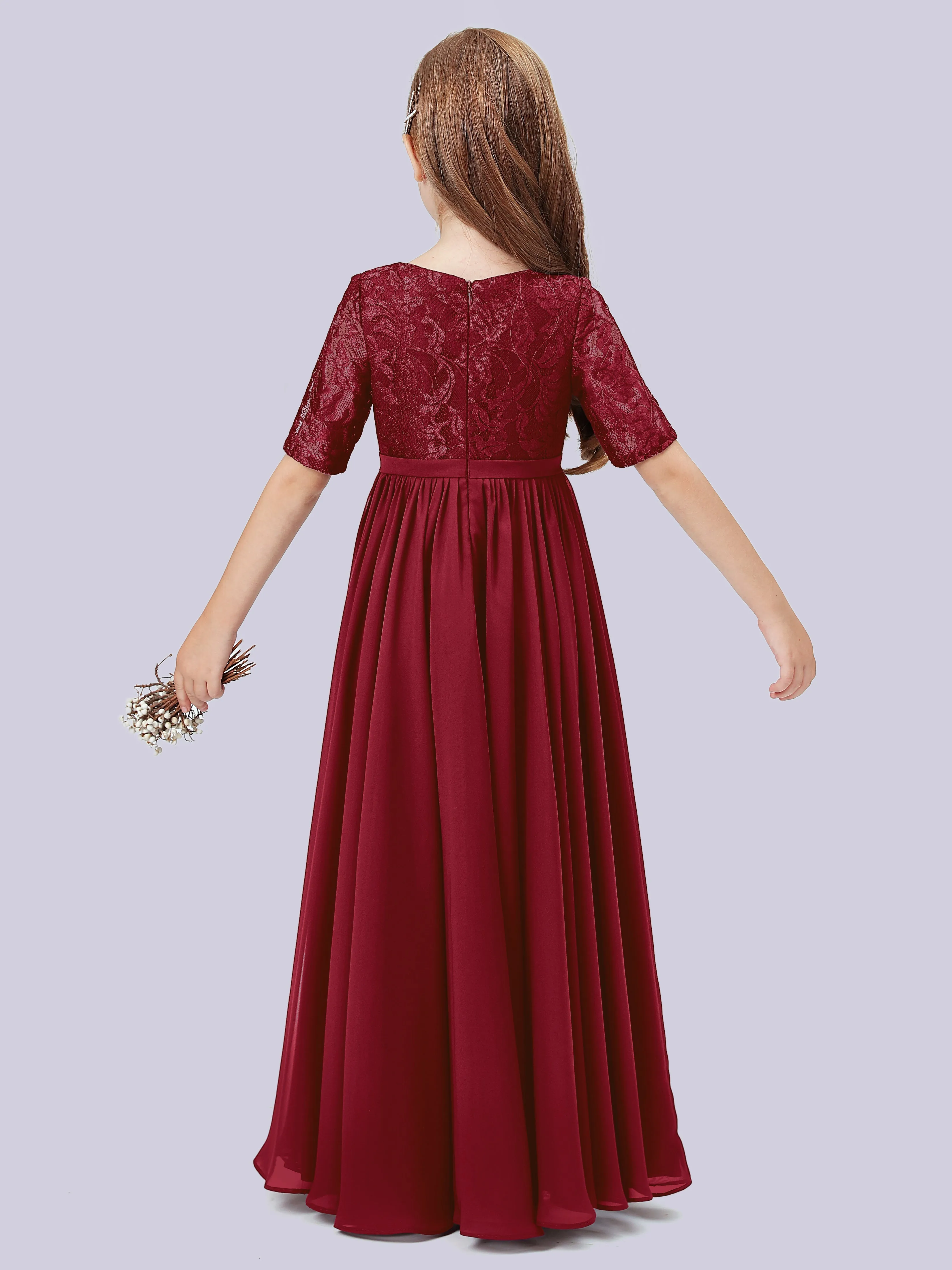 Half Sleeves Lace Junior Bridesmaid Dress