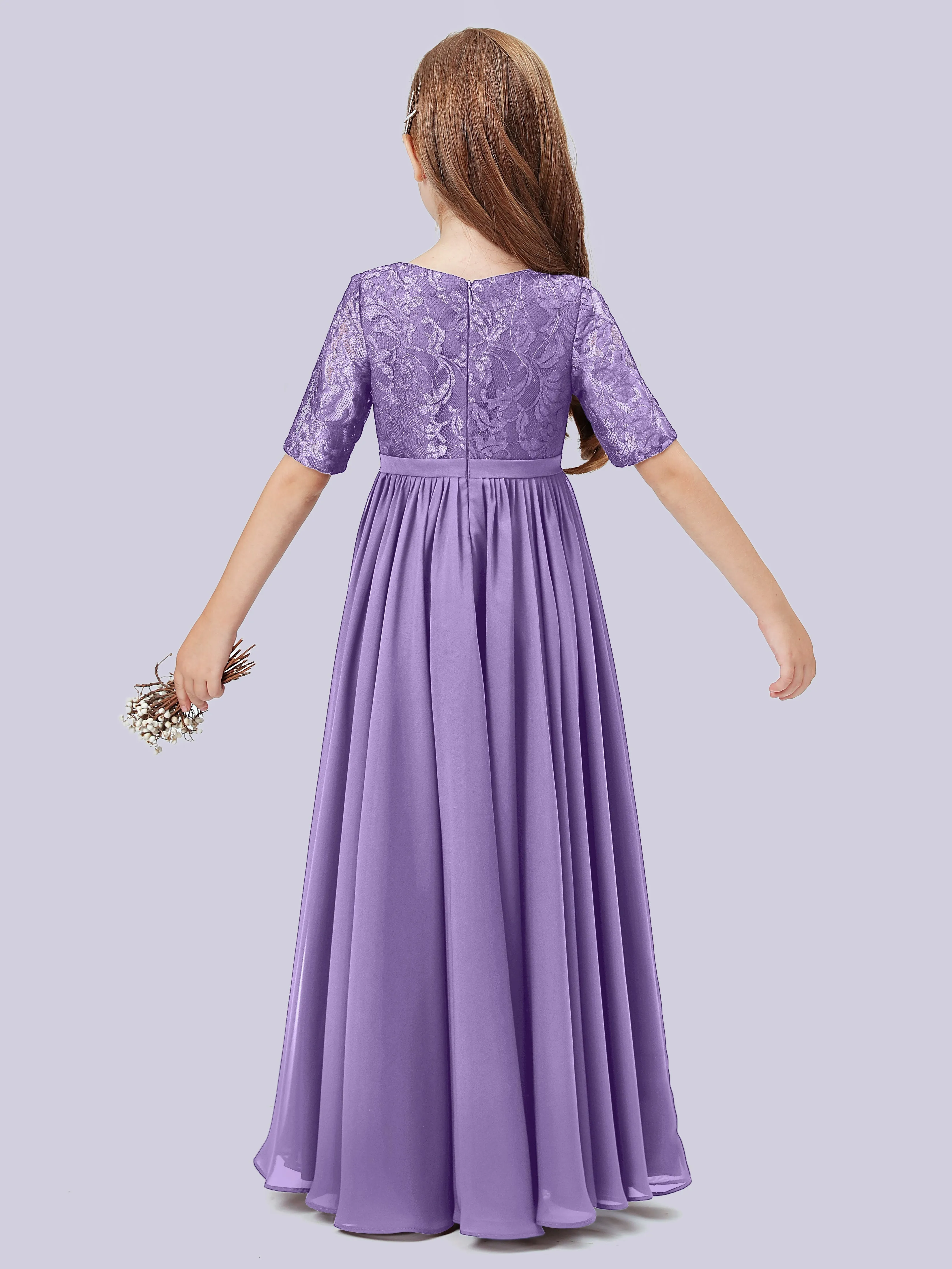 Half Sleeves Lace Junior Bridesmaid Dress