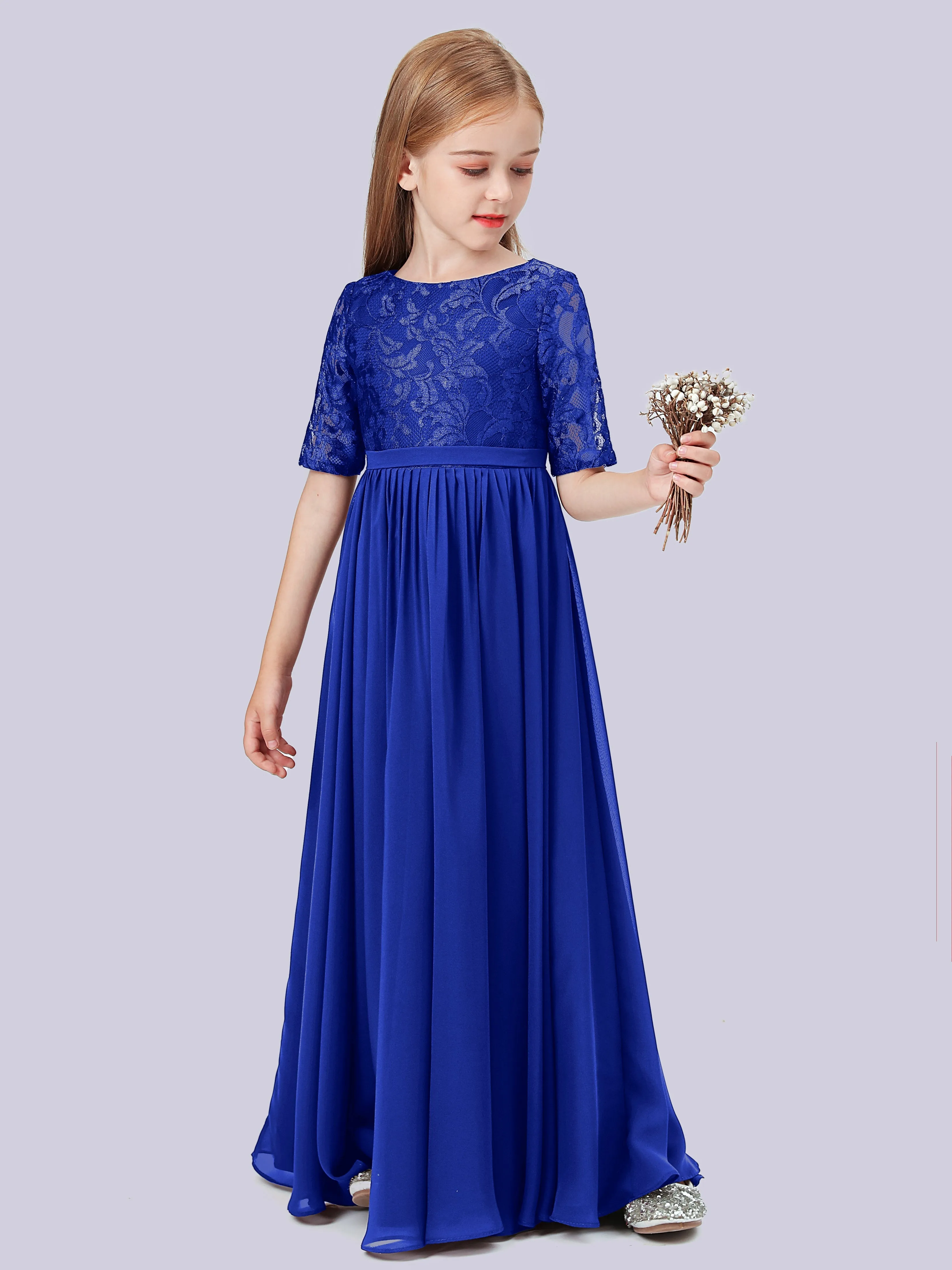 Half Sleeves Lace Junior Bridesmaid Dress