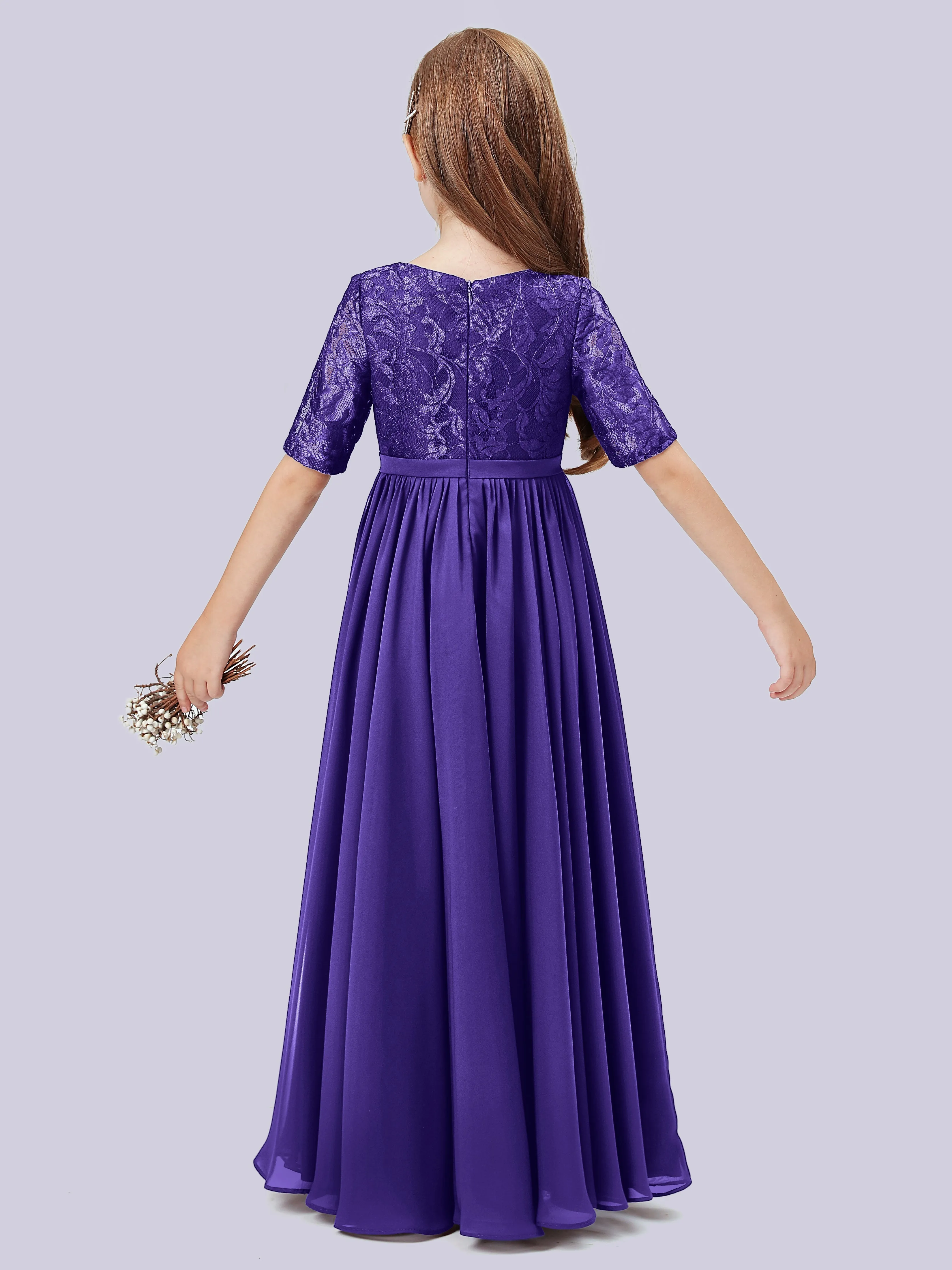 Half Sleeves Lace Junior Bridesmaid Dress