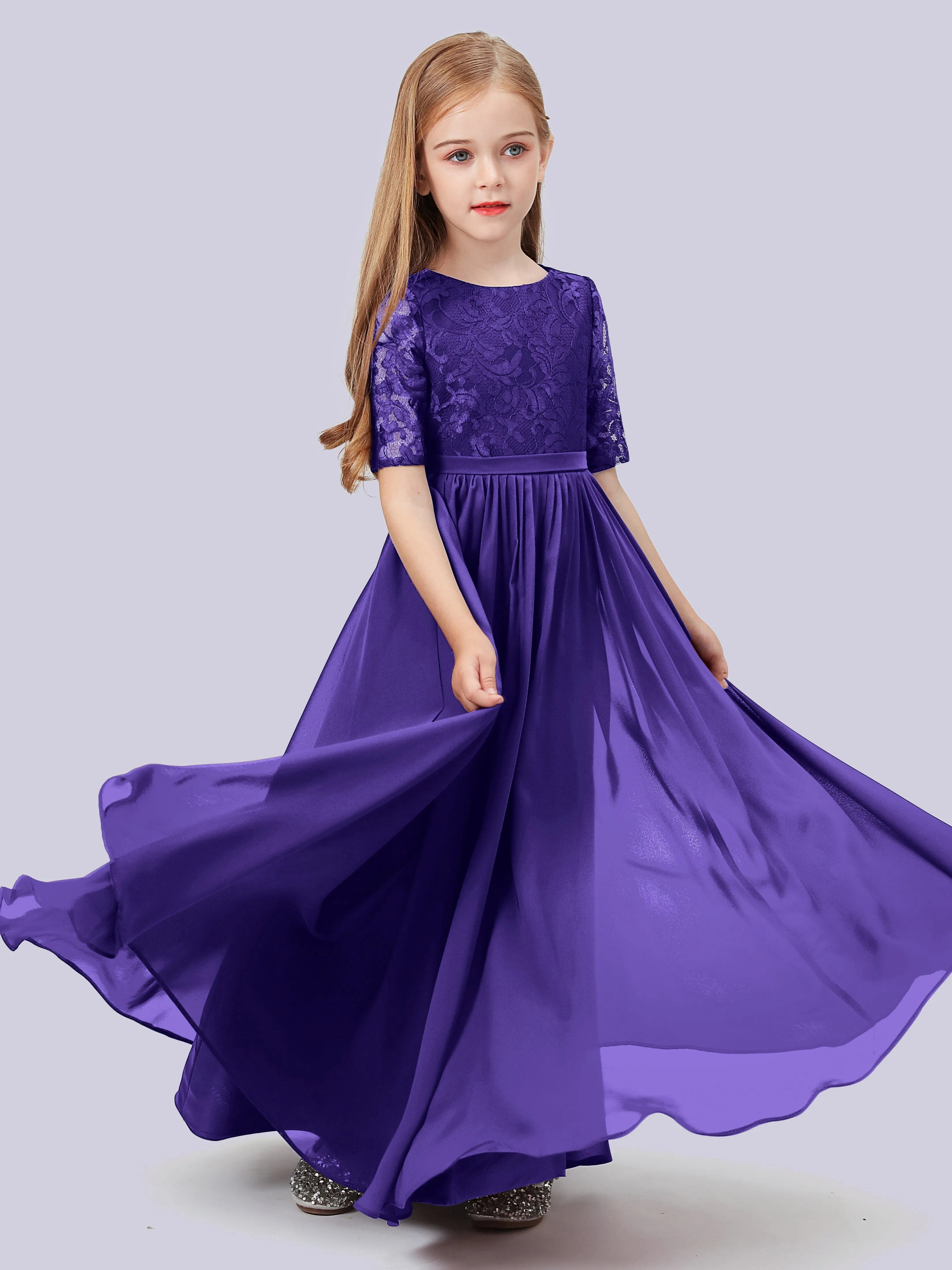 Half Sleeves Lace Junior Bridesmaid Dress