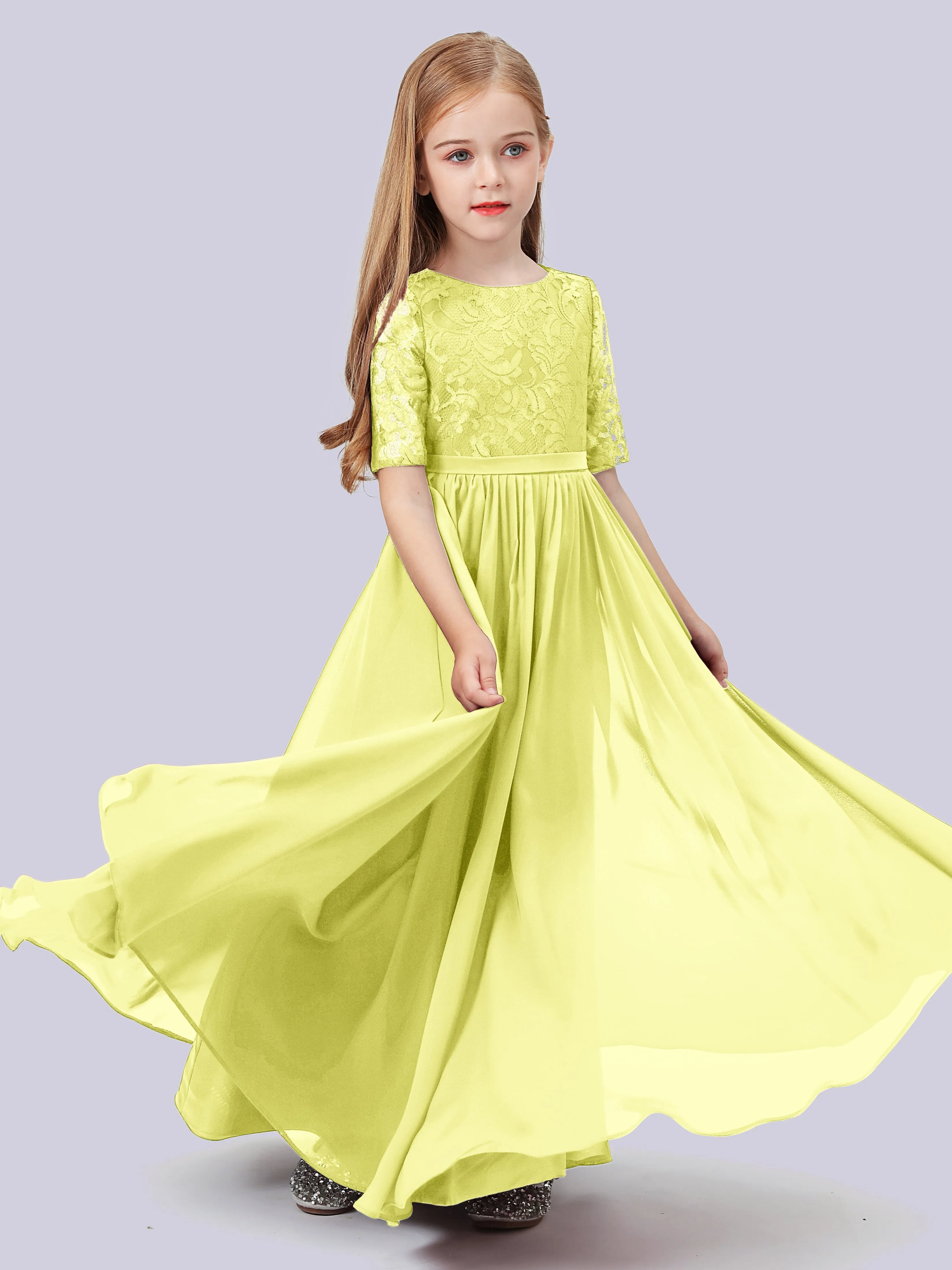 Half Sleeves Lace Junior Bridesmaid Dress