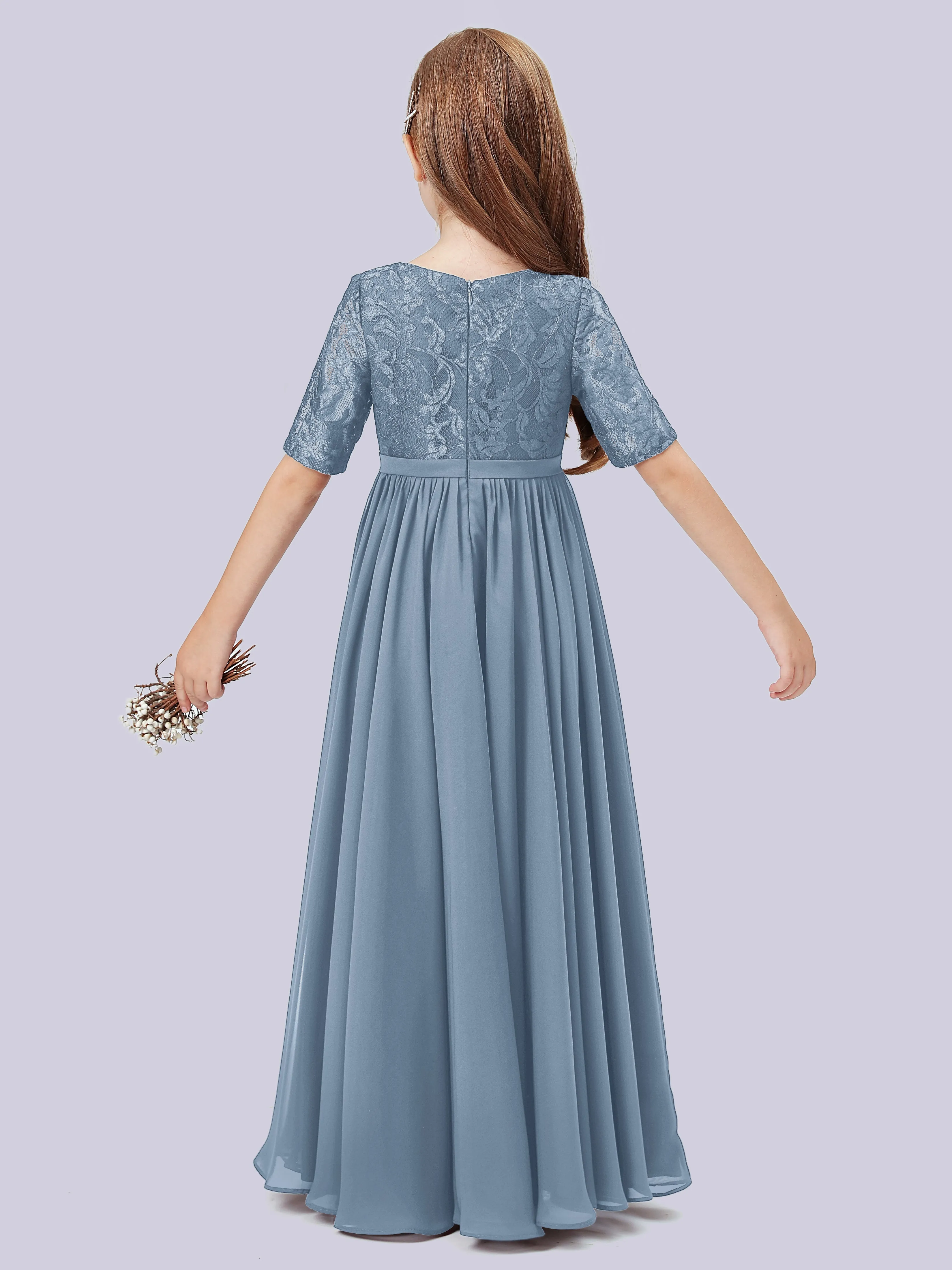 Half Sleeves Lace Junior Bridesmaid Dress