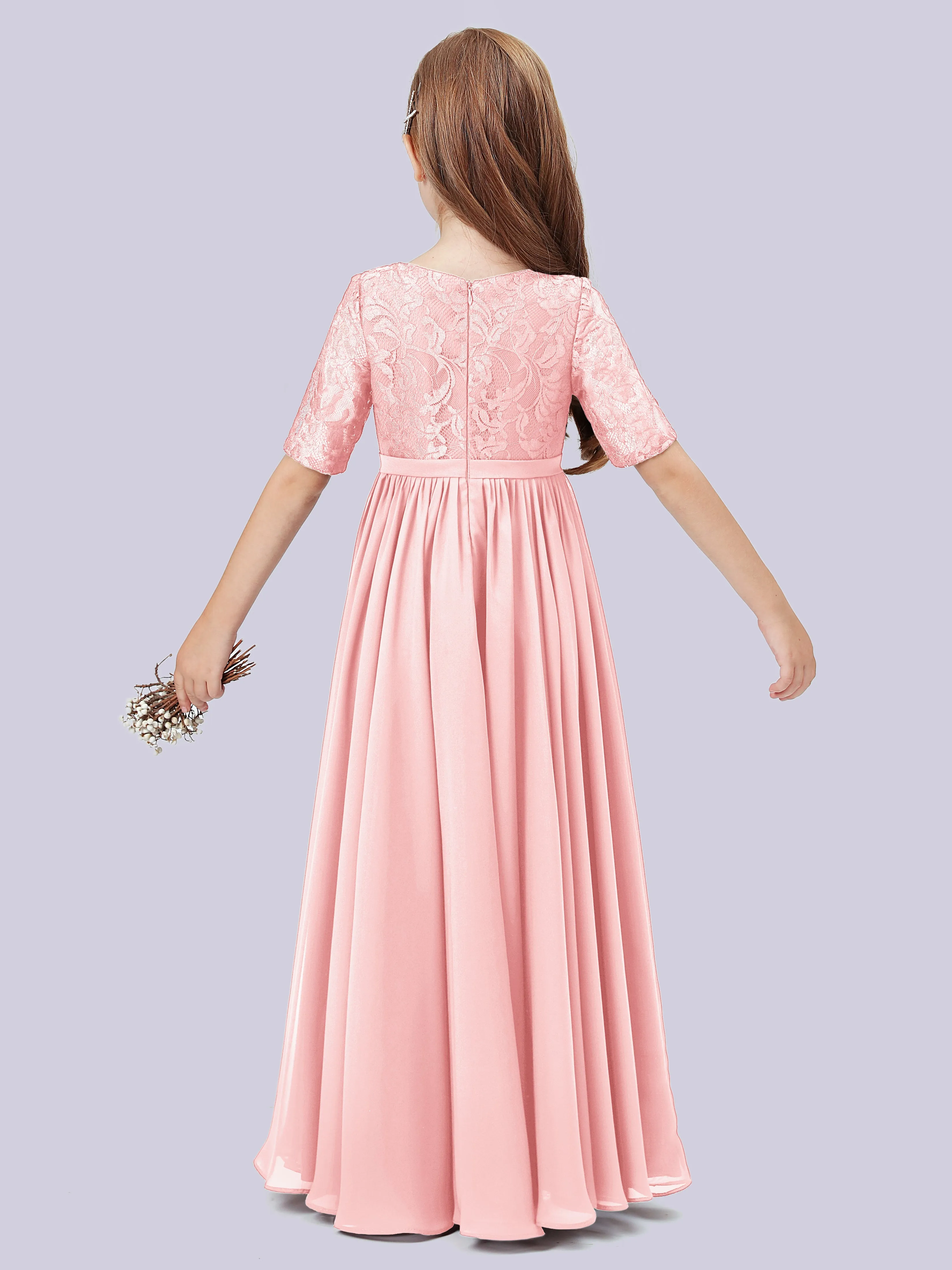 Half Sleeves Lace Junior Bridesmaid Dress