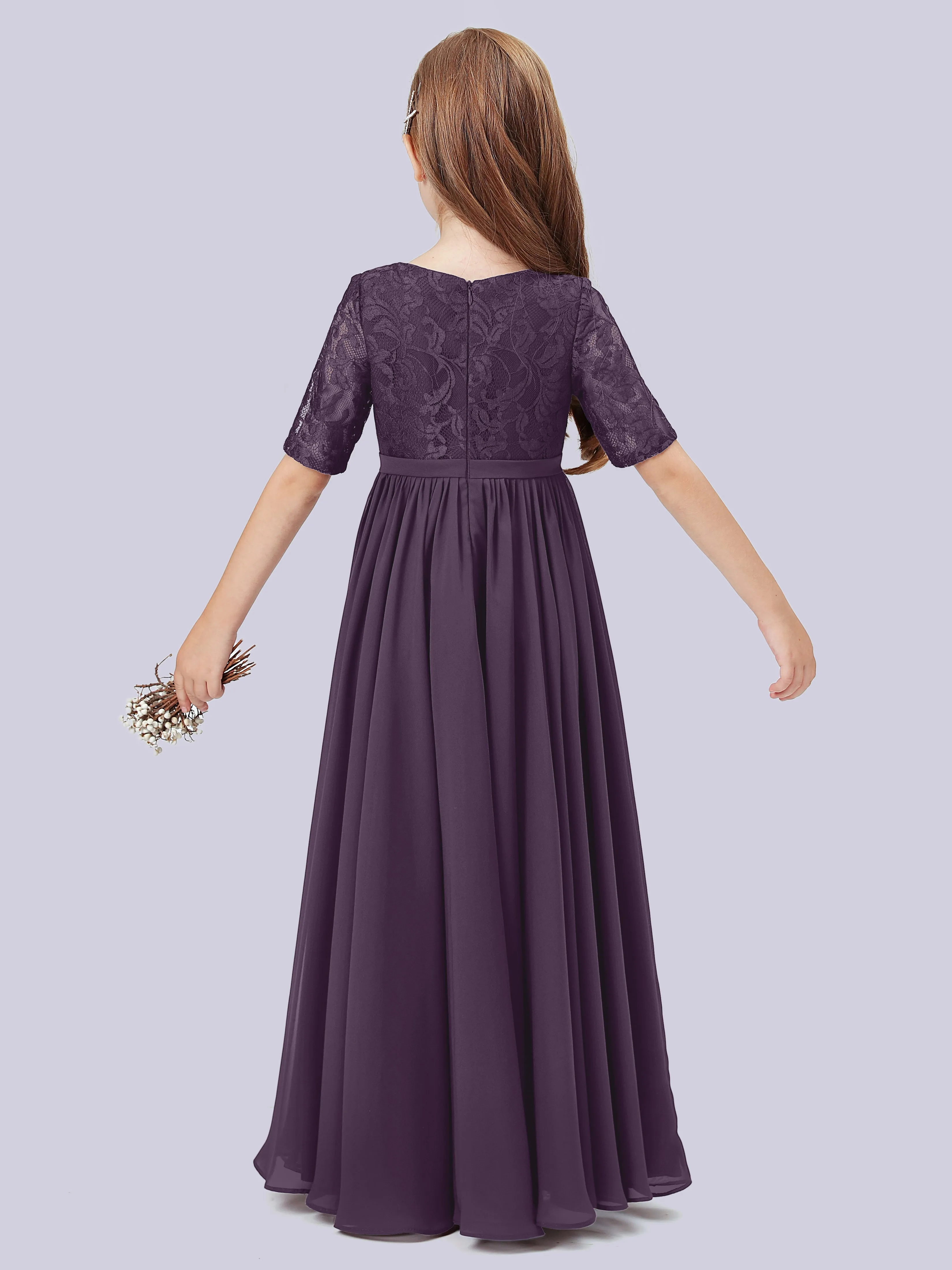 Half Sleeves Lace Junior Bridesmaid Dress