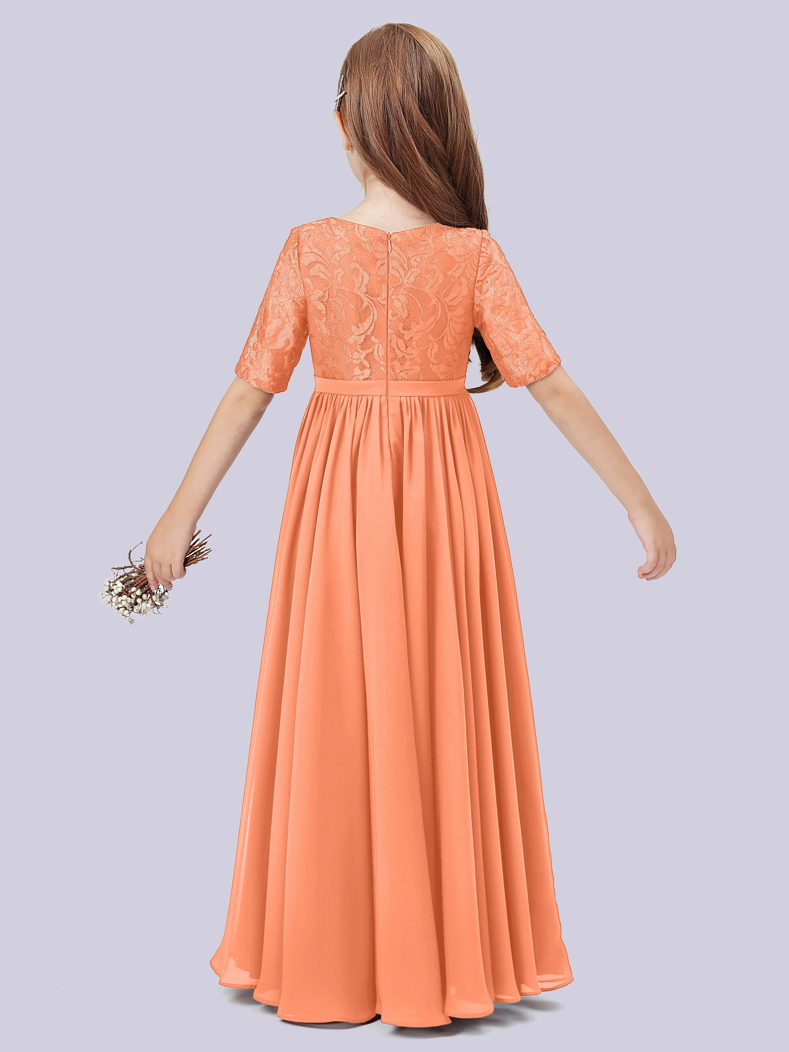 Half Sleeves Lace Junior Bridesmaid Dress