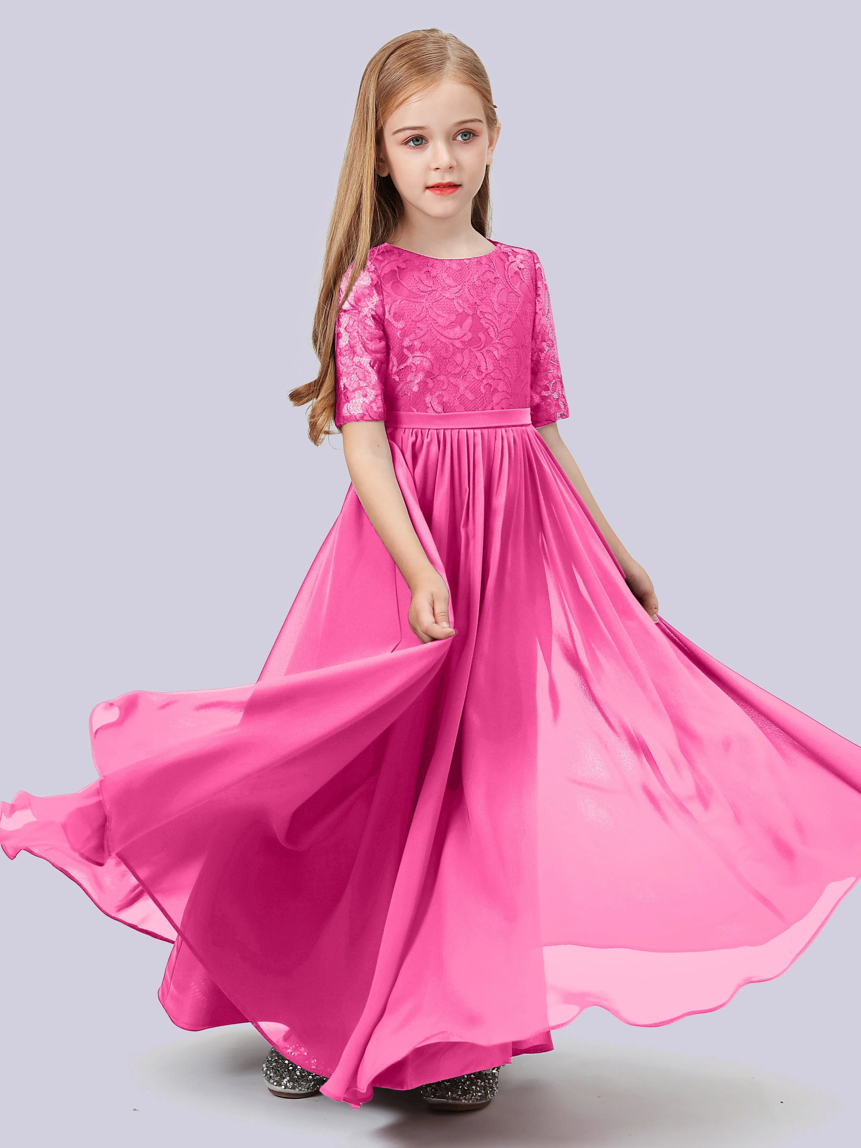 Half Sleeves Lace Junior Bridesmaid Dress