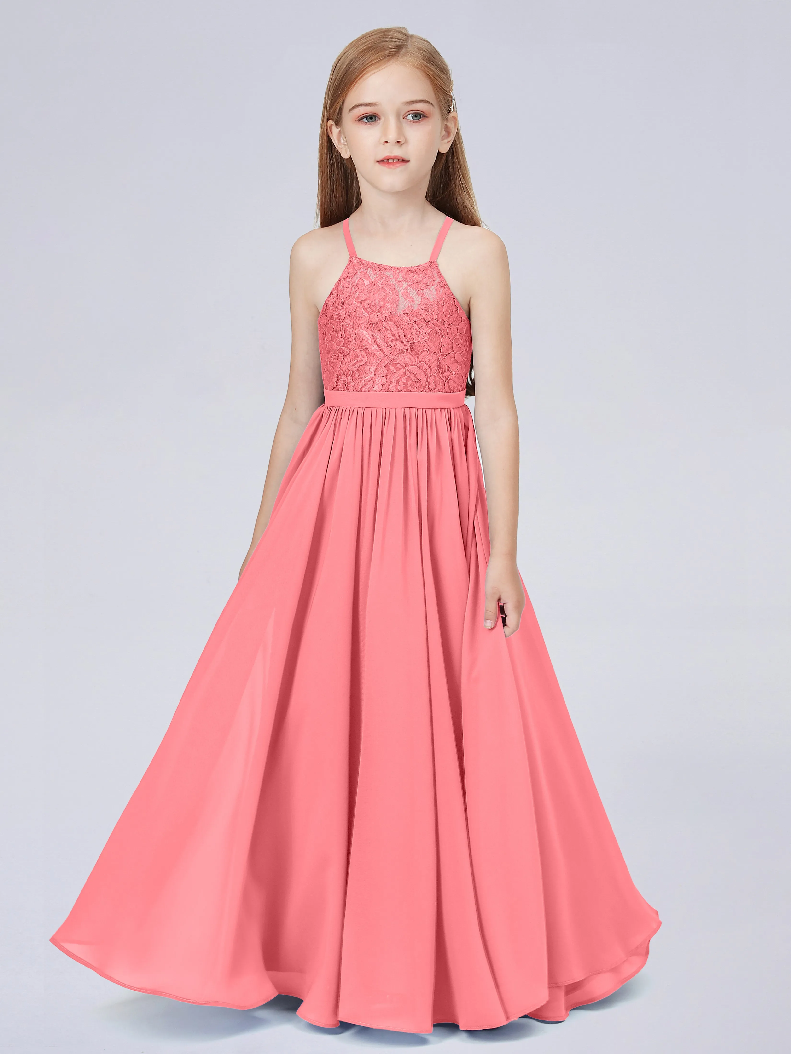 Halter Lace Junior Bridesmaid Dress