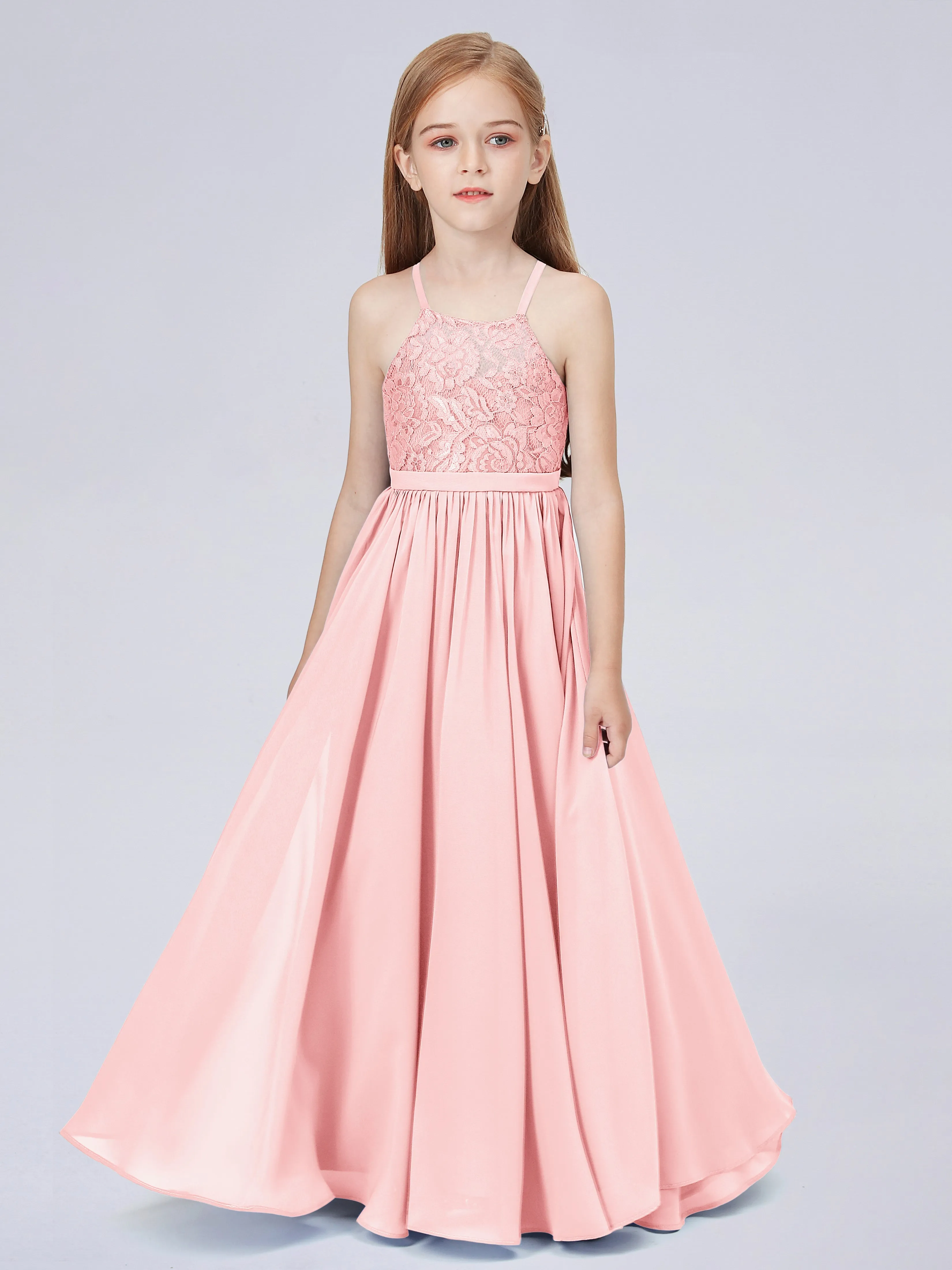 Halter Lace Junior Bridesmaid Dress