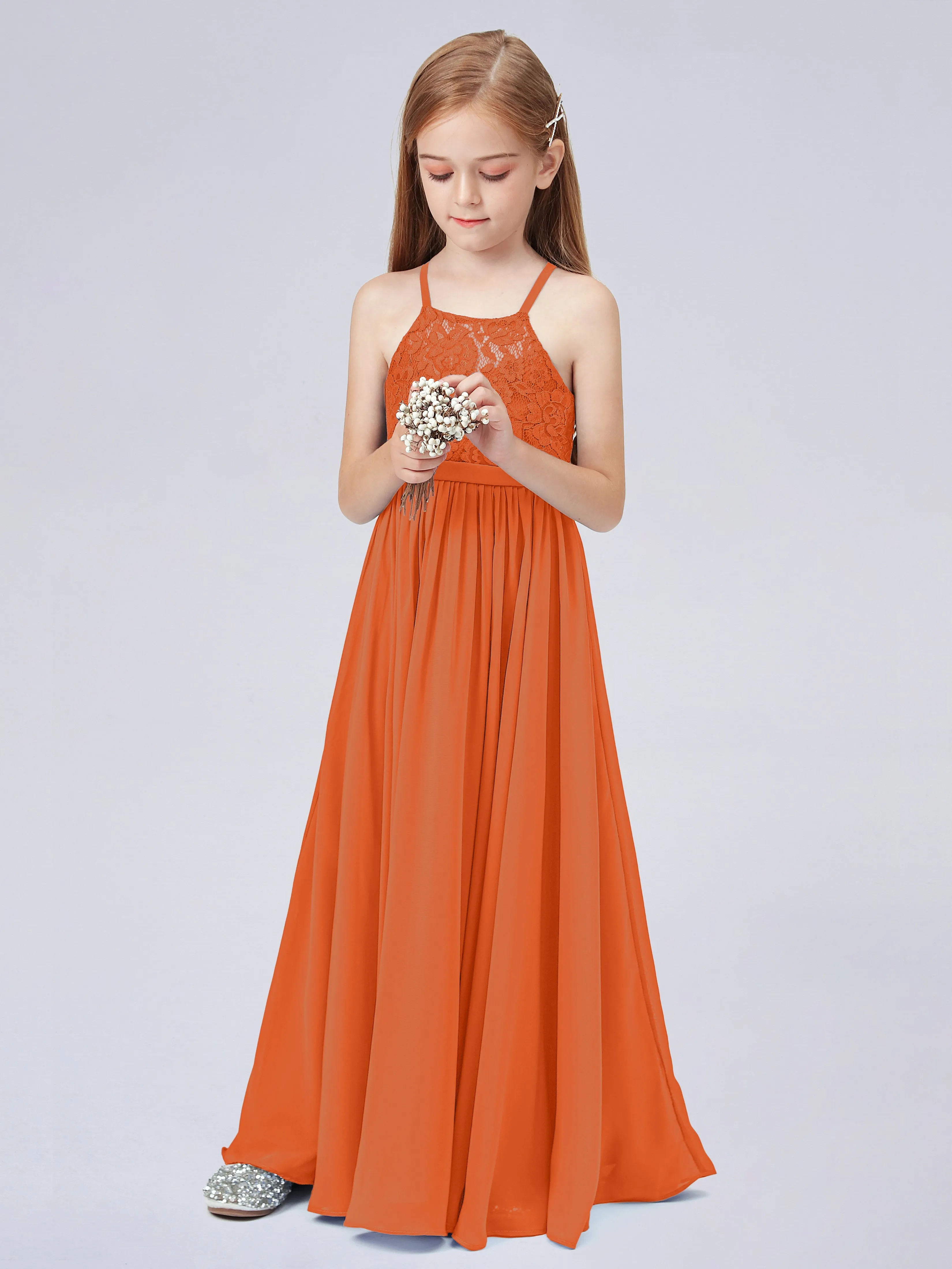 Halter Lace Junior Bridesmaid Dress