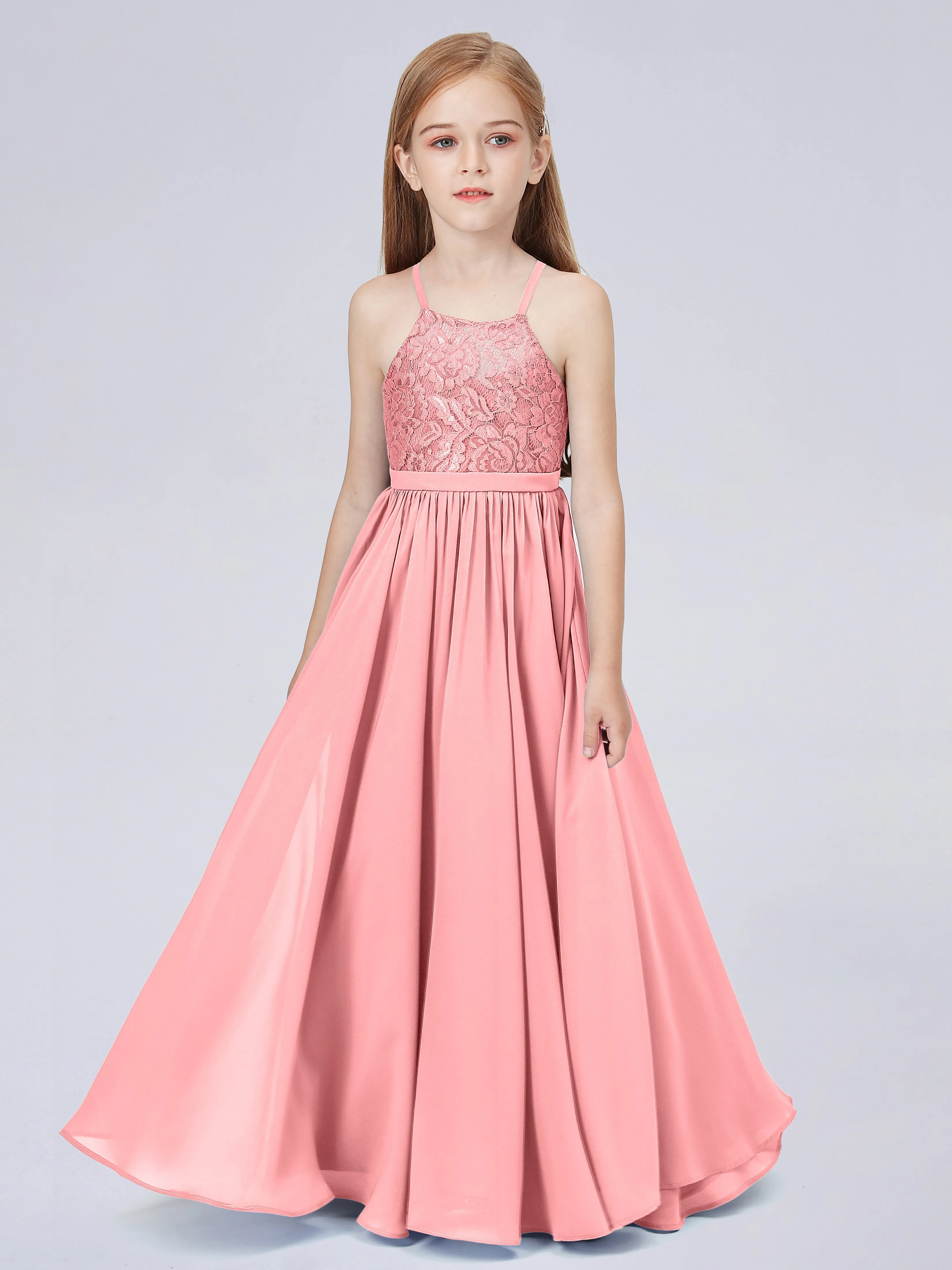 Halter Lace Junior Bridesmaid Dress