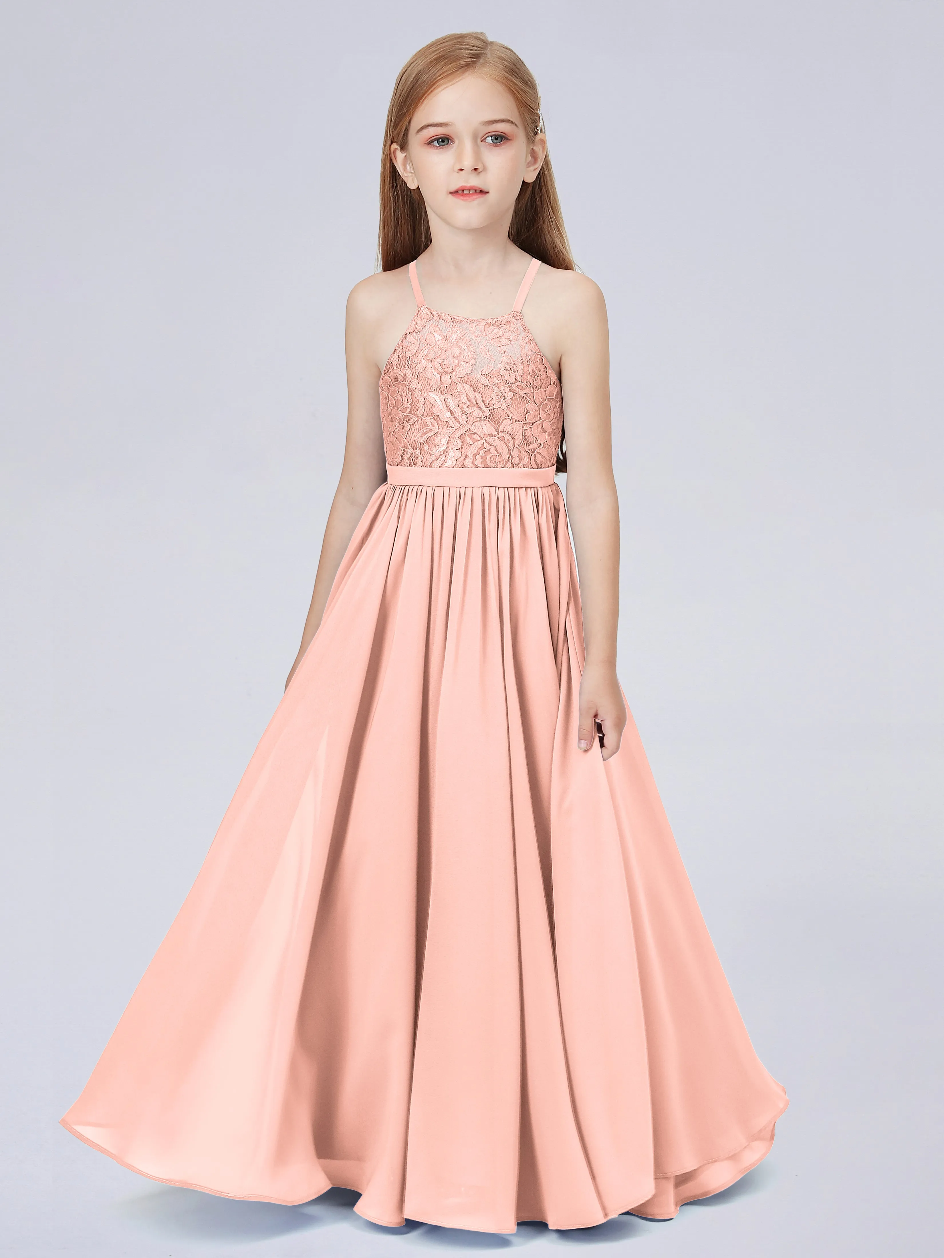 Halter Lace Junior Bridesmaid Dress