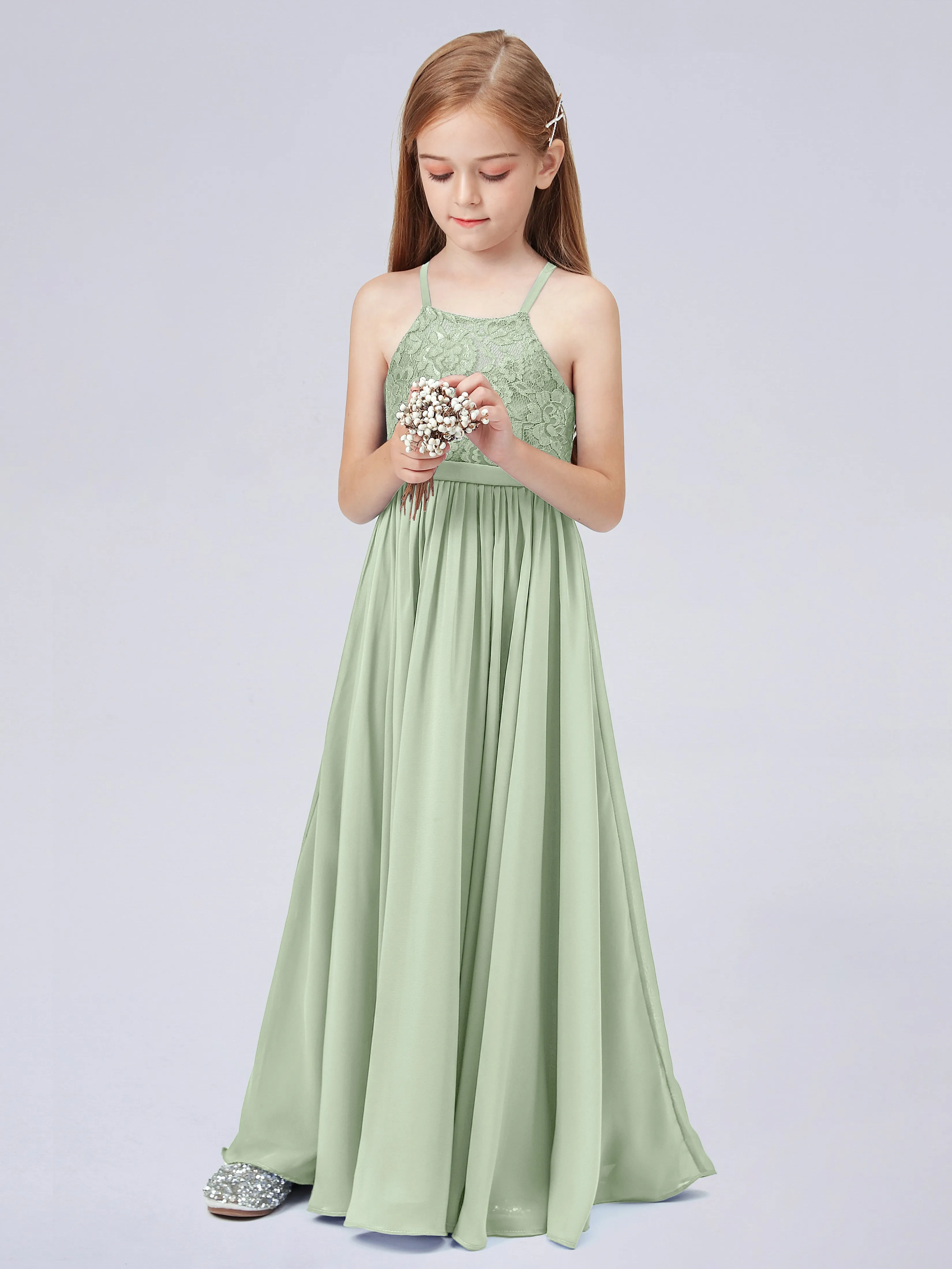 Halter Lace Junior Bridesmaid Dress