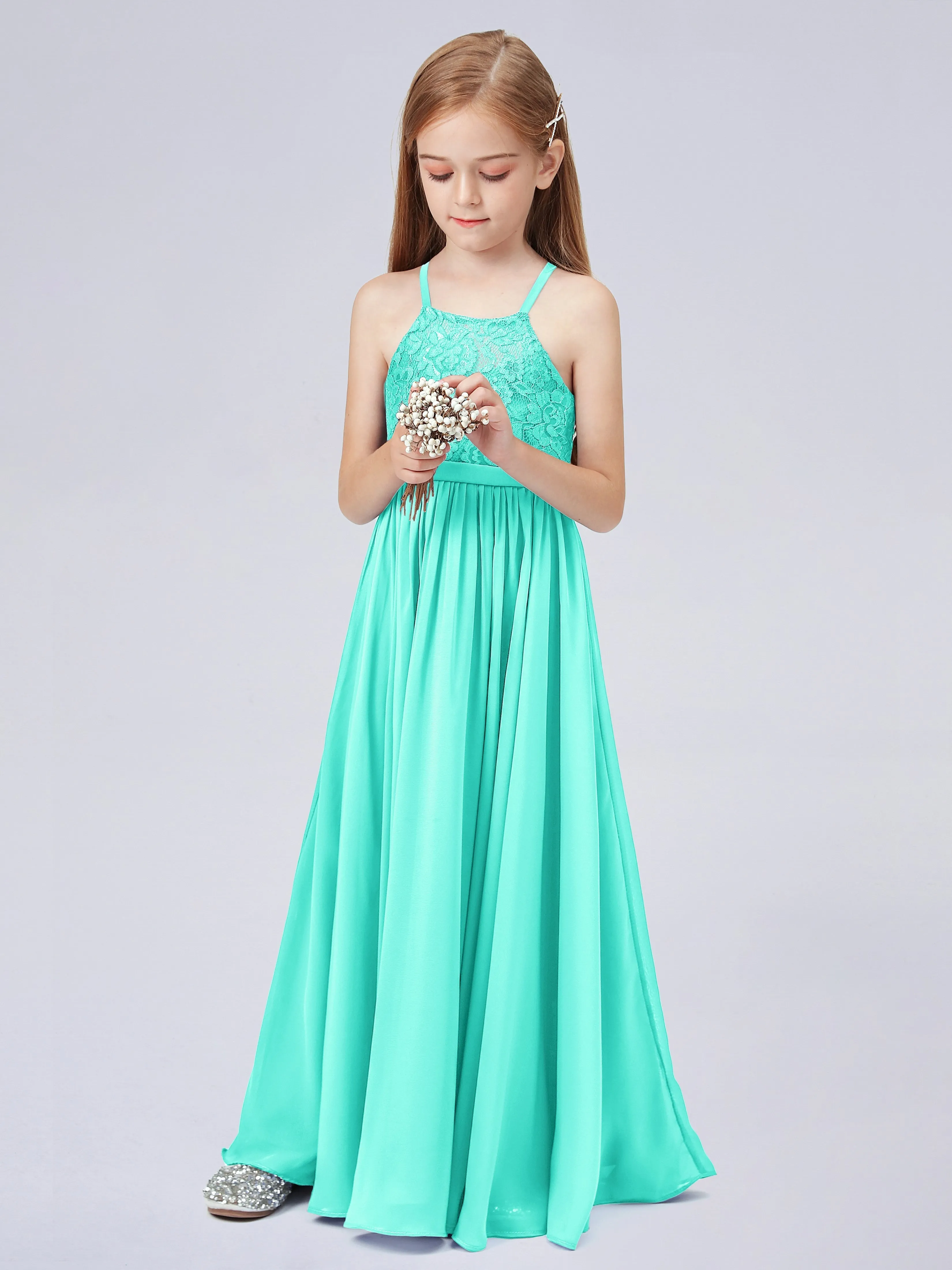 Halter Lace Junior Bridesmaid Dress