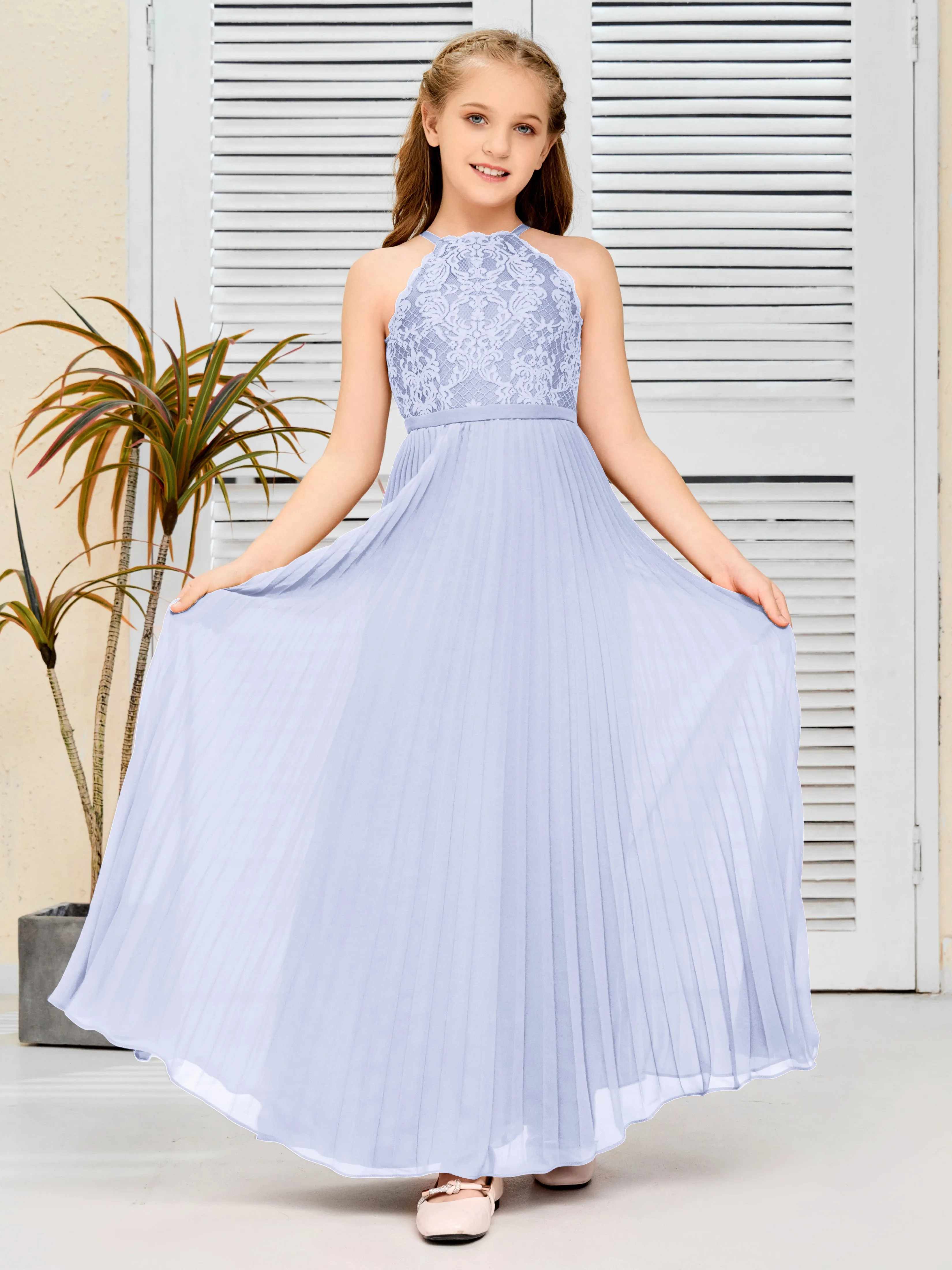 Halter Lace Sleeveless Junior Bridesmaid Dress