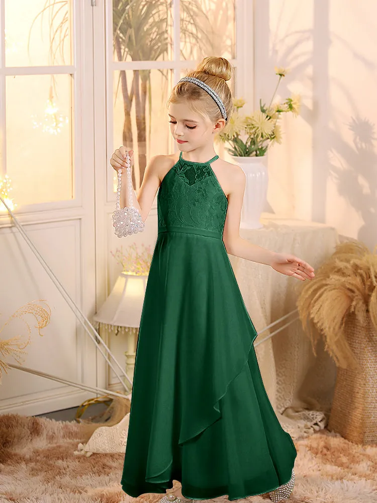 Halter Sleeveless Chiffon Junior Bridesmaid Dresses