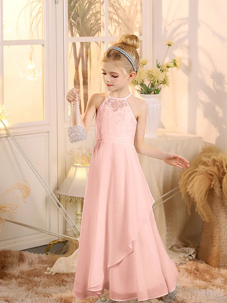 Halter Sleeveless Chiffon Junior Bridesmaid Dresses