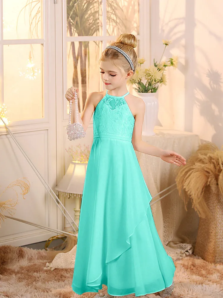 Halter Sleeveless Chiffon Junior Bridesmaid Dresses