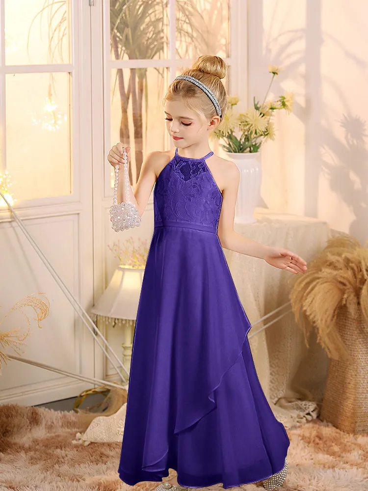 Halter Sleeveless Chiffon Junior Bridesmaid Dresses