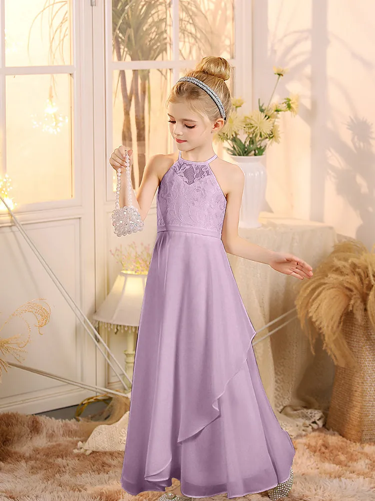 Halter Sleeveless Chiffon Junior Bridesmaid Dresses