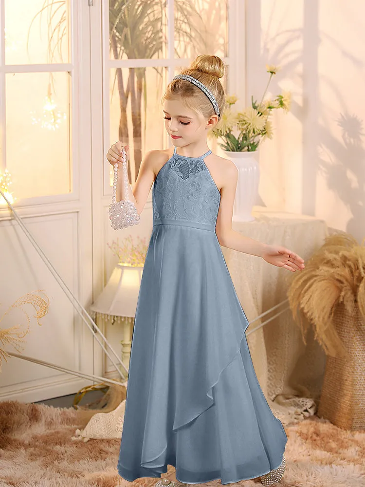 Halter Sleeveless Chiffon Junior Bridesmaid Dresses