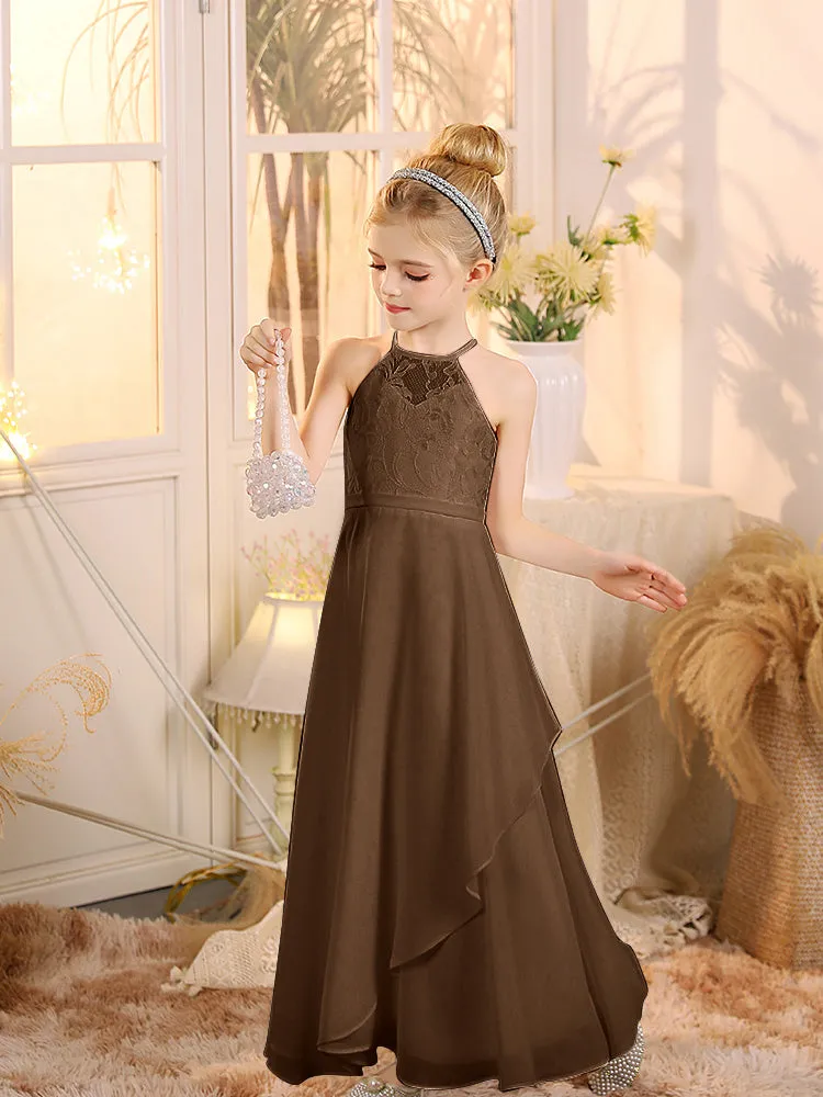 Halter Sleeveless Chiffon Junior Bridesmaid Dresses