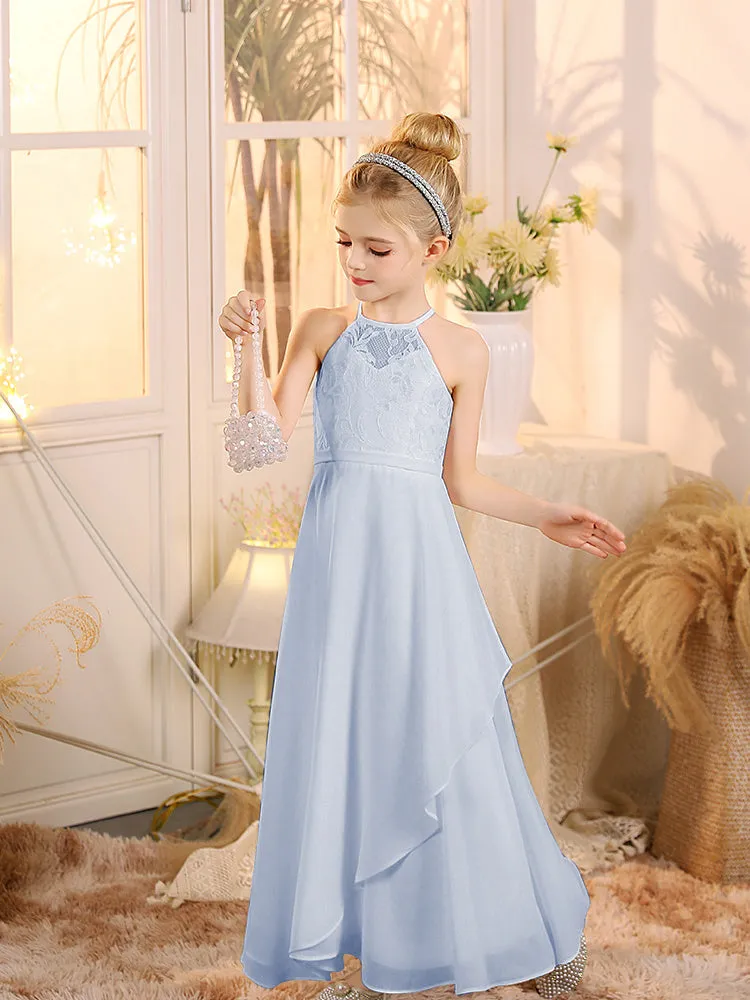 Halter Sleeveless Chiffon Junior Bridesmaid Dresses