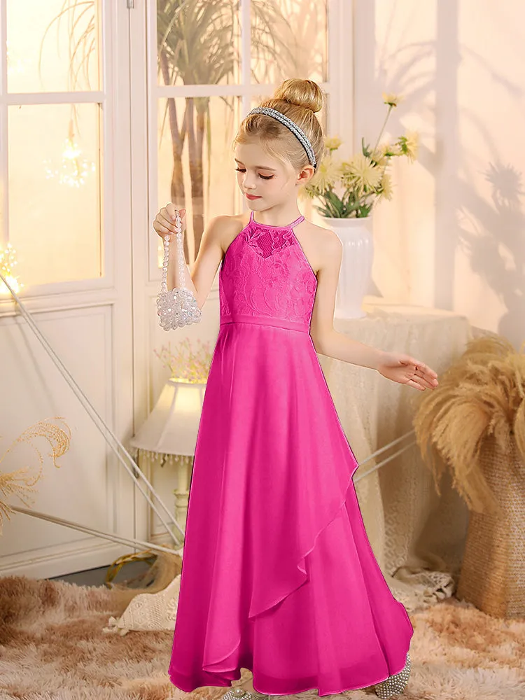 Halter Sleeveless Chiffon Junior Bridesmaid Dresses