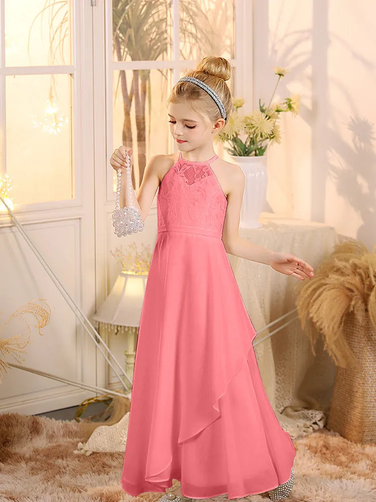 Halter Sleeveless Chiffon Junior Bridesmaid Dresses