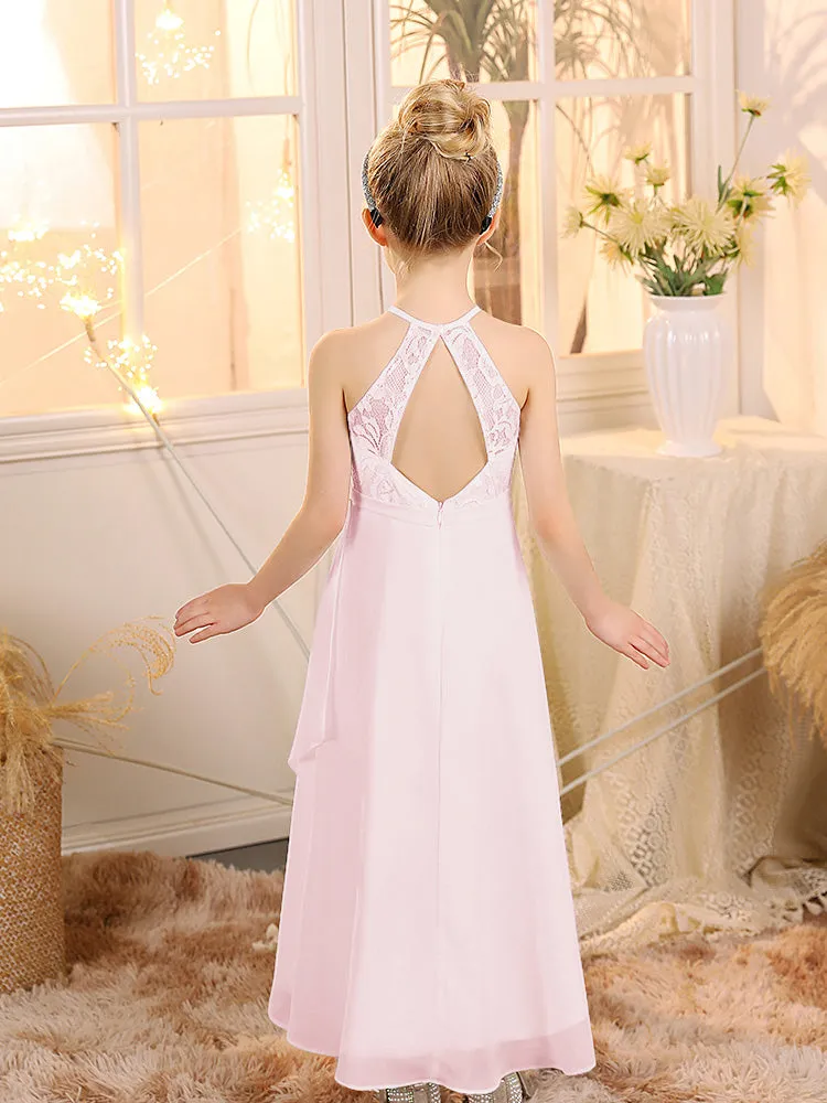 Halter Sleeveless Chiffon Junior Bridesmaid Dresses