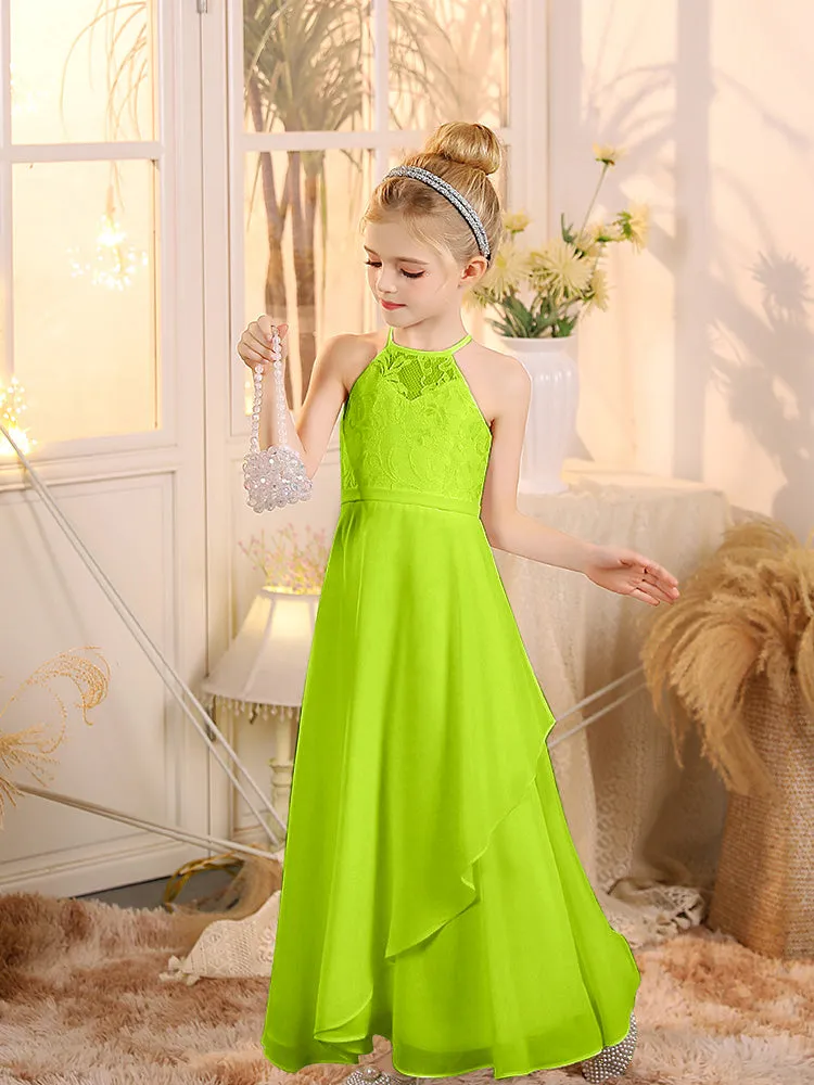 Halter Sleeveless Chiffon Junior Bridesmaid Dresses