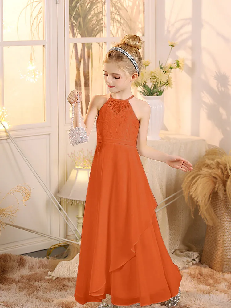 Halter Sleeveless Chiffon Junior Bridesmaid Dresses