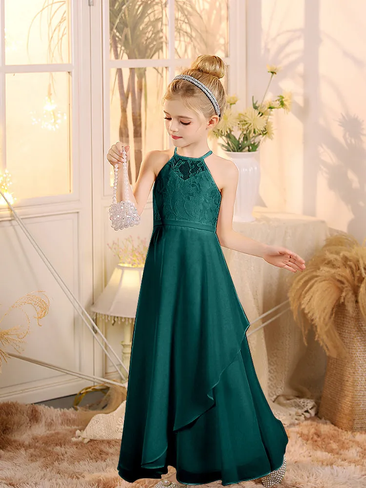 Halter Sleeveless Chiffon Junior Bridesmaid Dresses