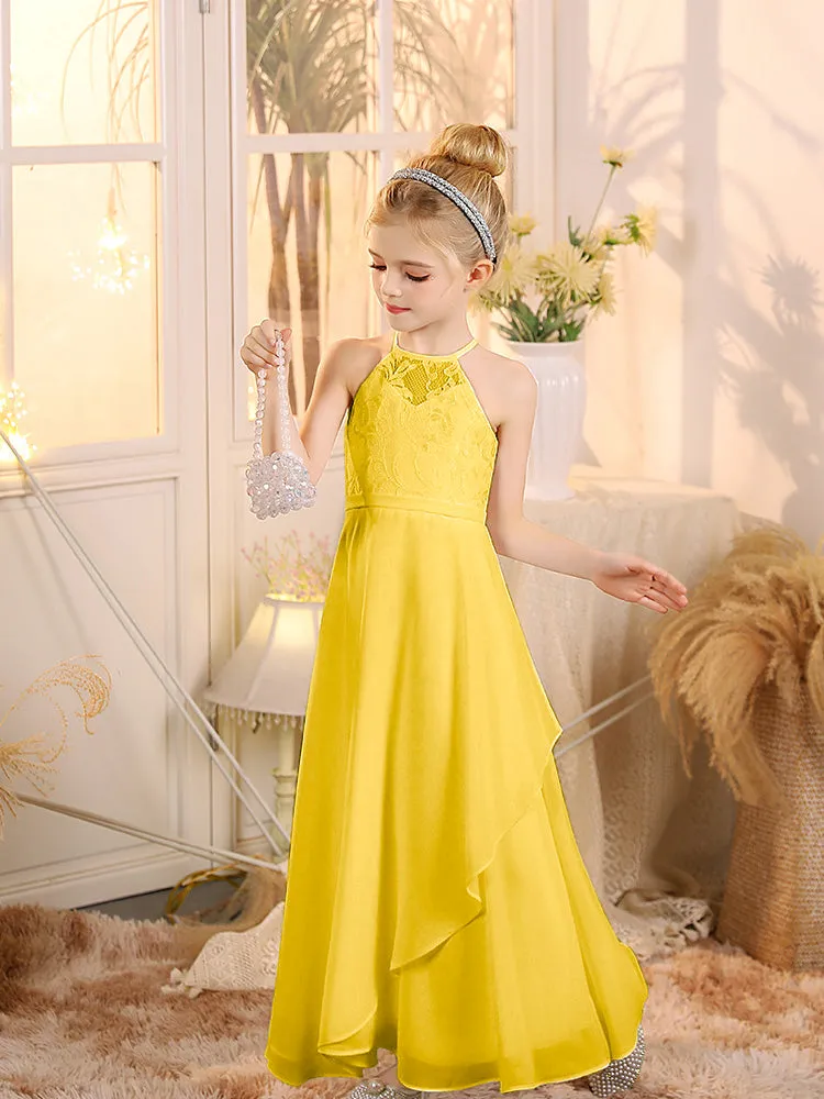 Halter Sleeveless Chiffon Junior Bridesmaid Dresses