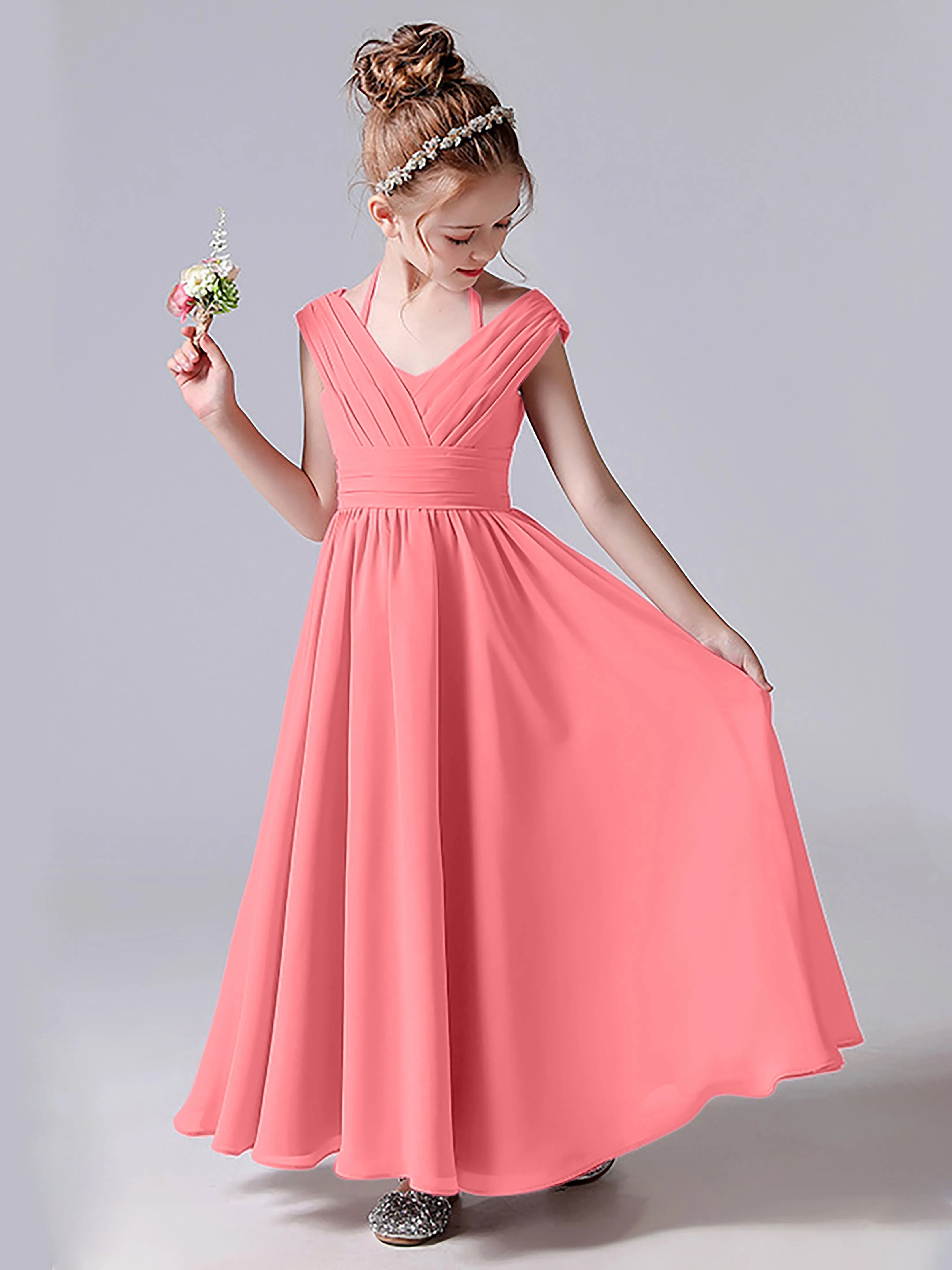 Halter V Back Junior Bridesmaid Dress