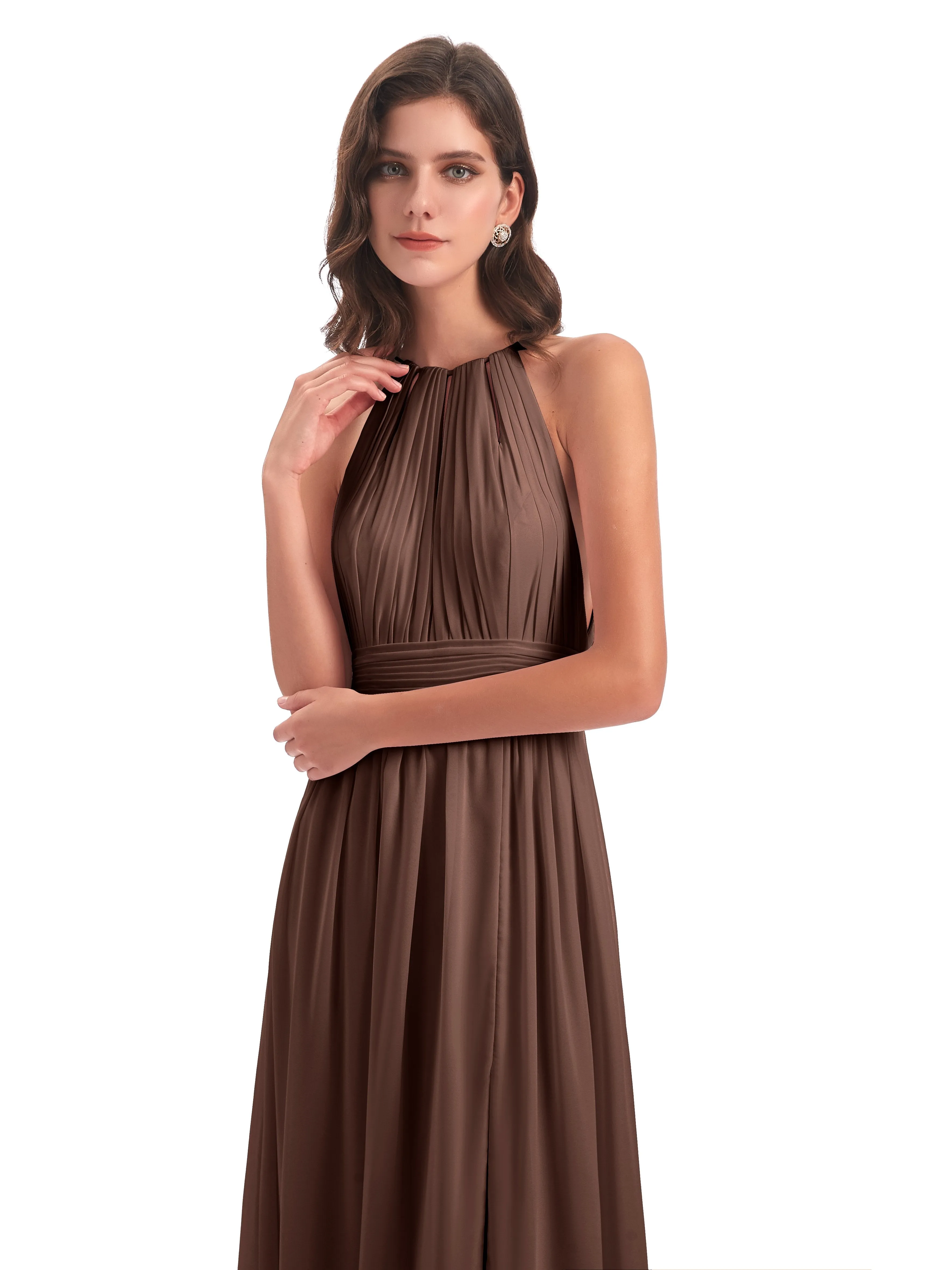 Harriet Exquisite Halter Split Long Chiffon Bridesmaid Dresses