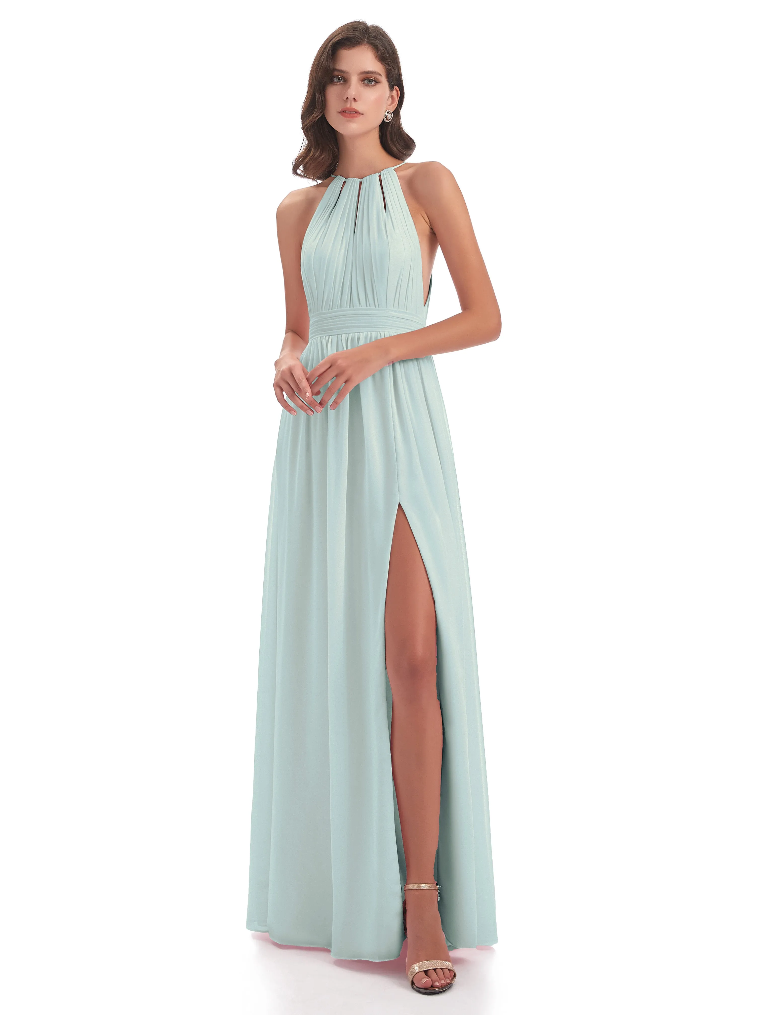 Harriet Exquisite Halter Split Long Chiffon Bridesmaid Dresses