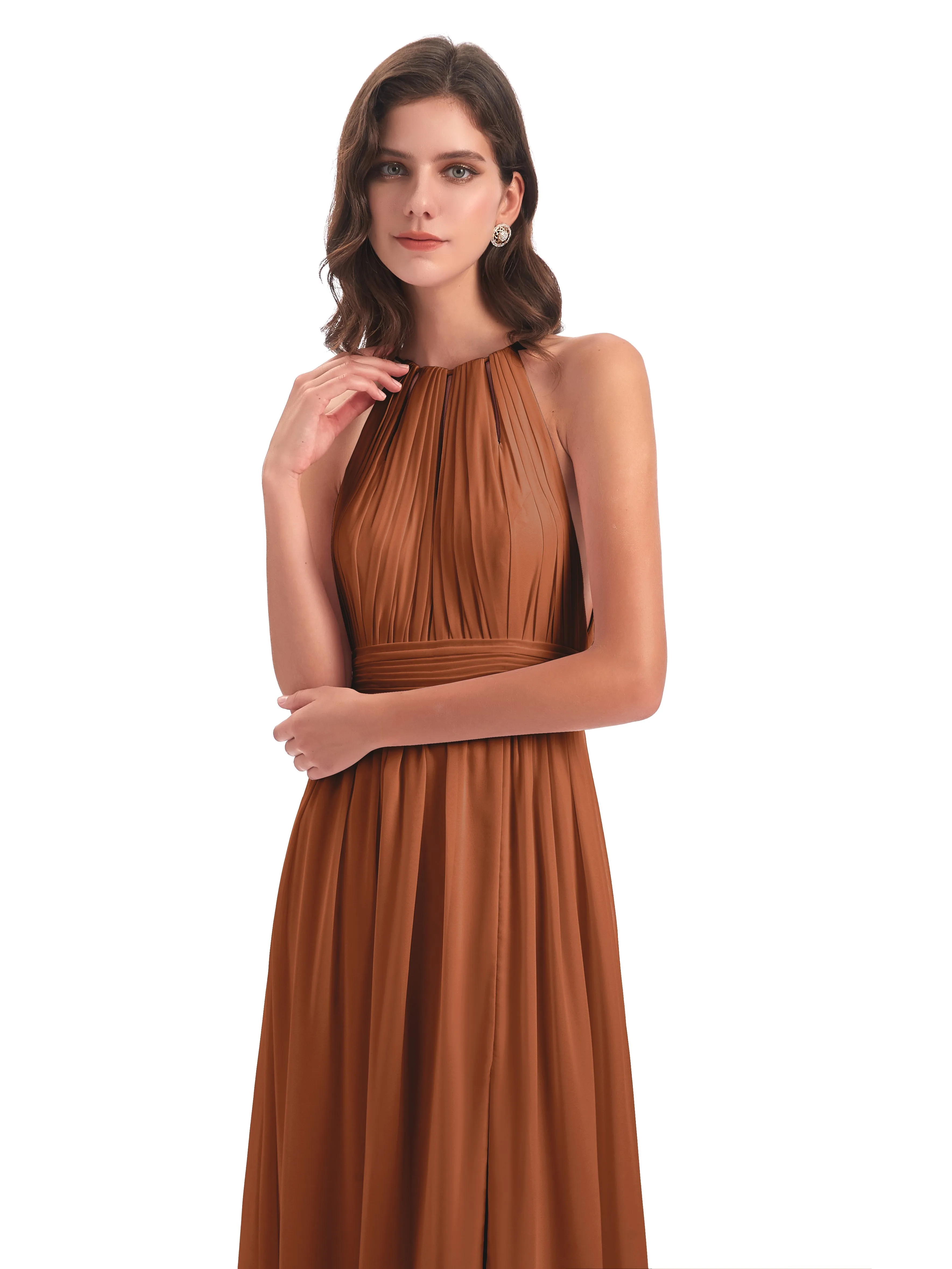 Harriet Exquisite Halter Split Long Chiffon Bridesmaid Dresses