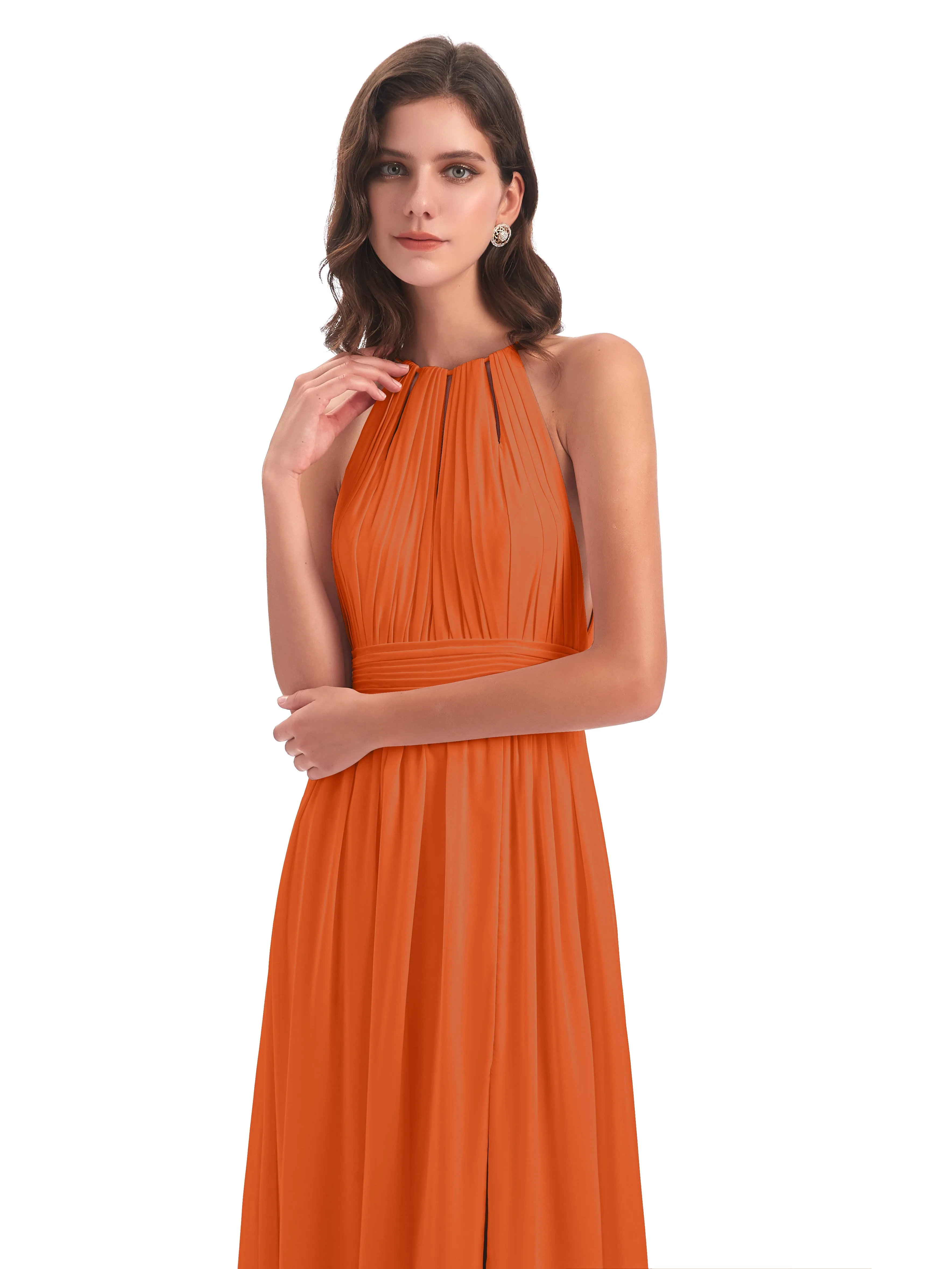 Harriet Exquisite Halter Split Long Chiffon Bridesmaid Dresses