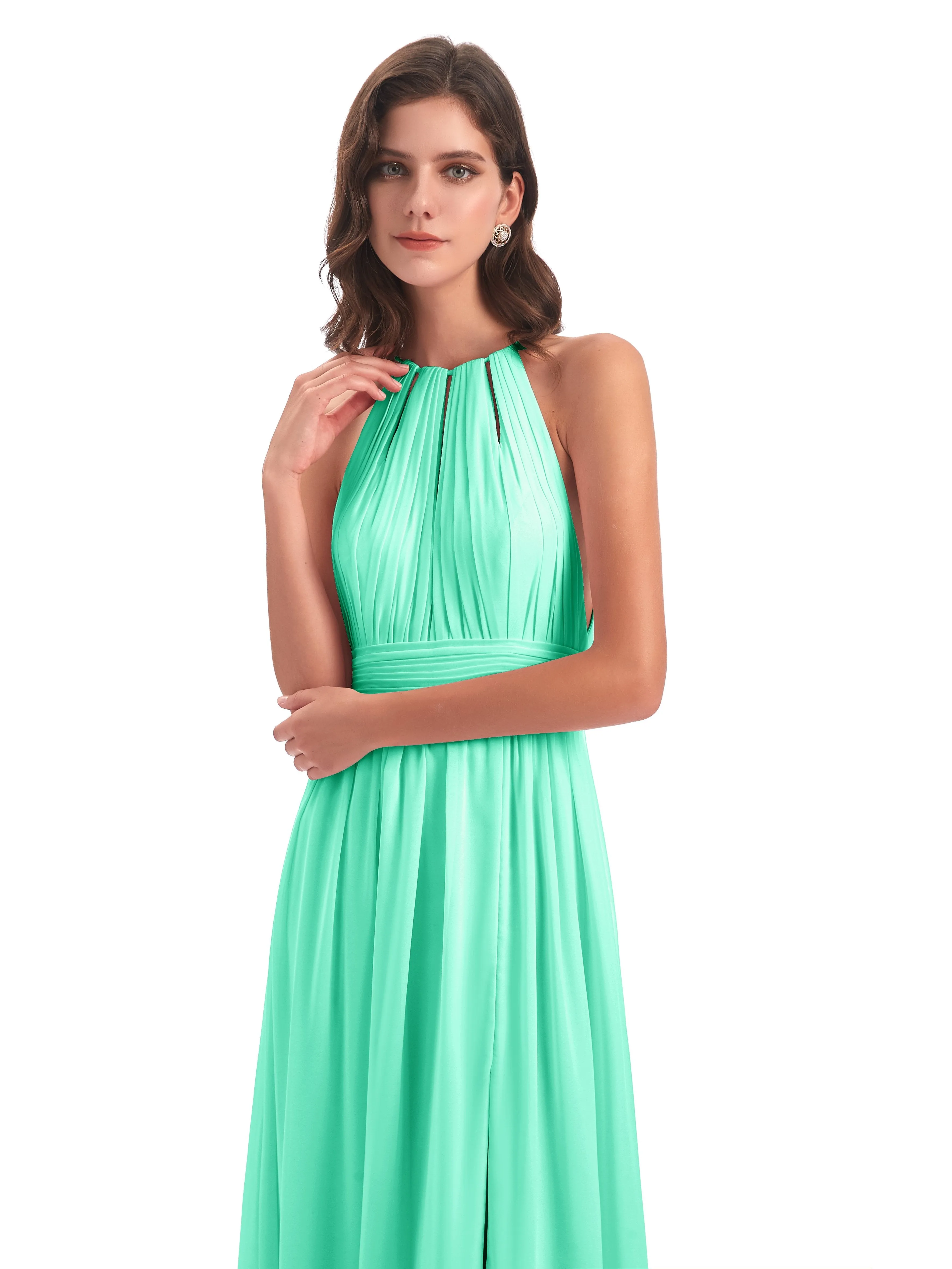 Harriet Exquisite Halter Split Long Chiffon Bridesmaid Dresses